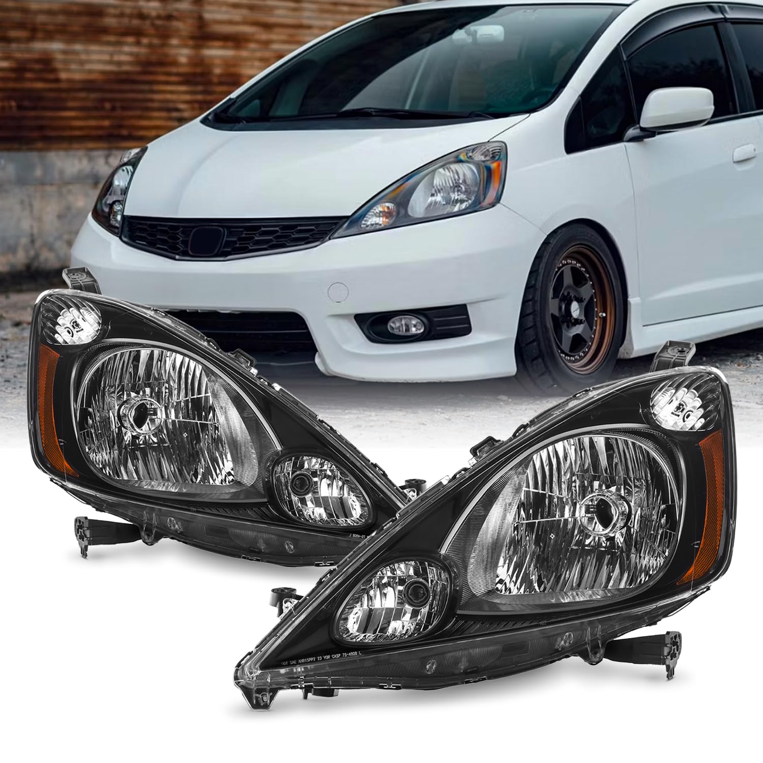 AKKON - Fits 2012-2014 Honda Fit [Halogen Type] Black Headlights Pair Driver Left+Passenger Right Replacement 12 13 14