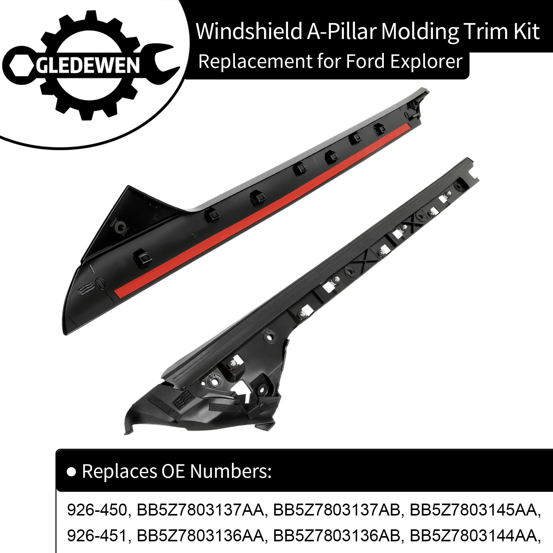 A-Pillar Trim Molding Windshield Set, Compatible With 2011-2019 Ford Explorer, Left & Right, Outer & Inner, 926450 926451, Windo