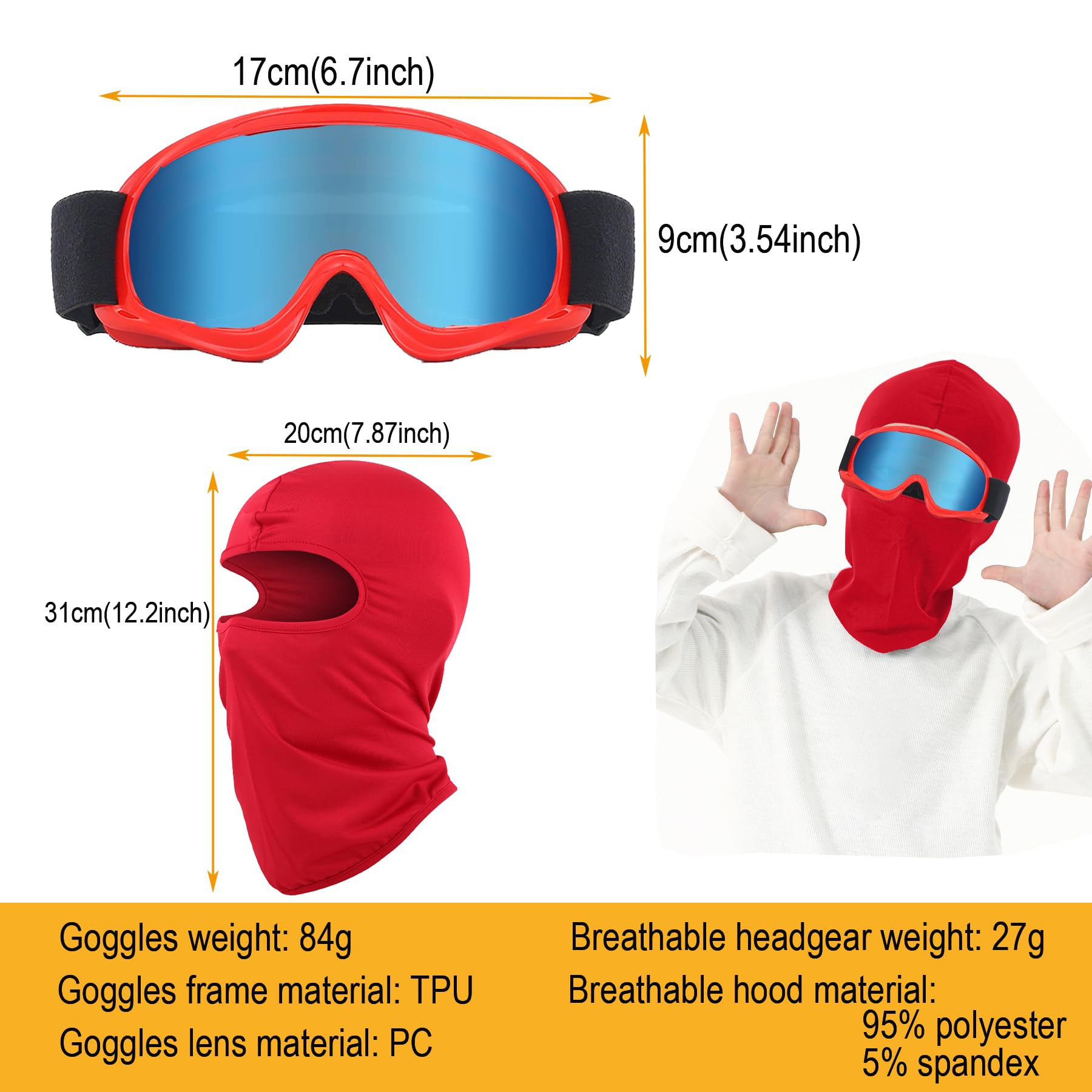 LJDJ Kids Dirt Bike Goggles ATV Motorcycle Off-Road Riding Motocross Glasses with Sun UV Protection Balaclava Full Face Cover (R