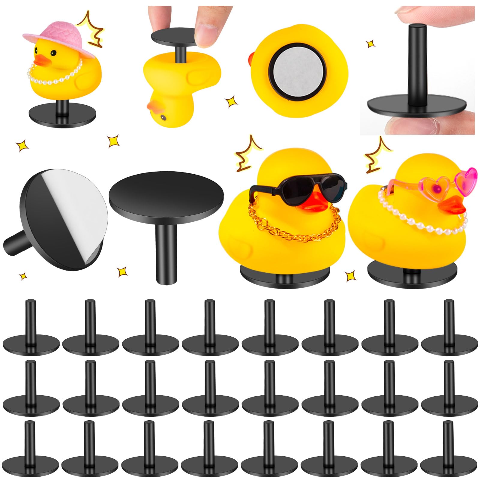 Zhwkmyp 20Pcs Duck Holder, Black Plastic Duck Plug Holders For Car Dash, Rubber Duck Mounts For Car Dashboard Lover (Excluding R
