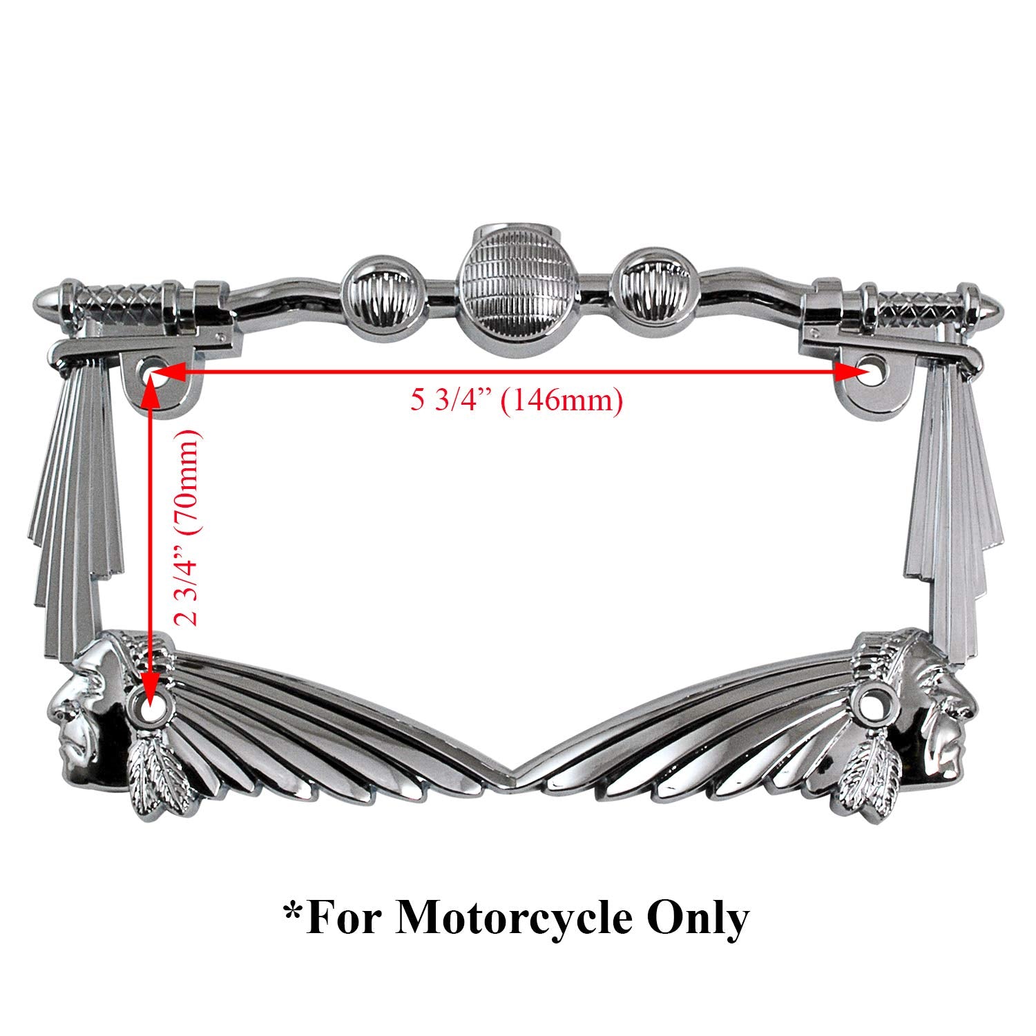 Tc Sportline Lpf248-C 3D Handle Bar And Indian Chief Style Zinc Metal Chrome Finished Motorcycle License Plate Frame