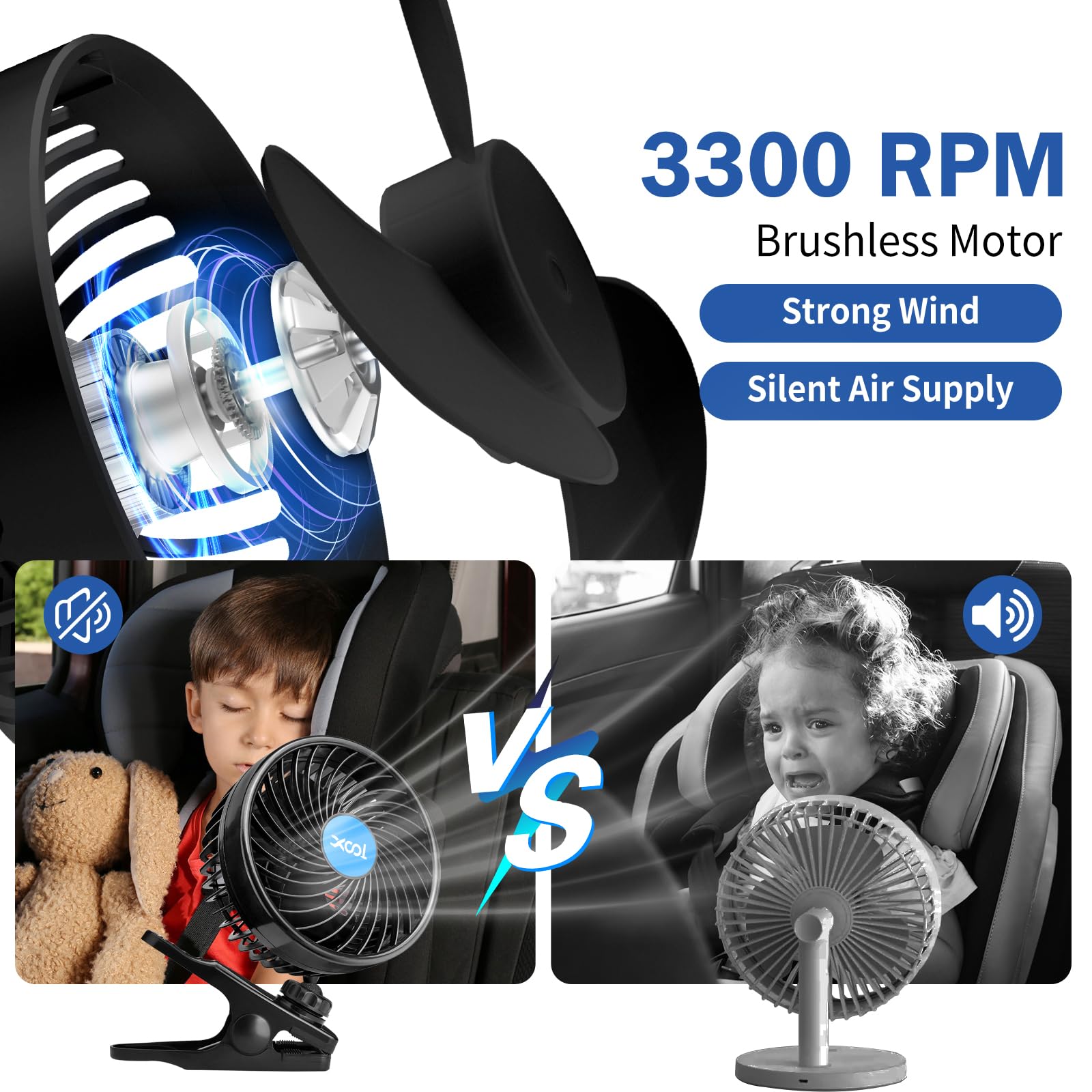 Xool 12V 6 ' ' Car Fan, Clip Fan 360 Degree Rotatable Car Fan Cooling Air Fan With Stepless Speed Regulation & Cigarette Lighter