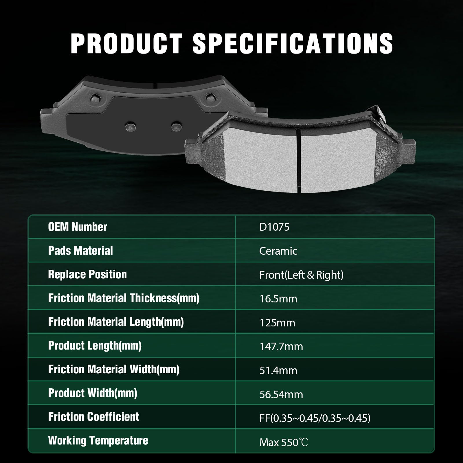 Automuto 4Pcs Front Ceramic Disc Brake Pads Set D1075 For Buick Allure Lacrosse Terraza For Chevrolet Uplander For Mobility Vent