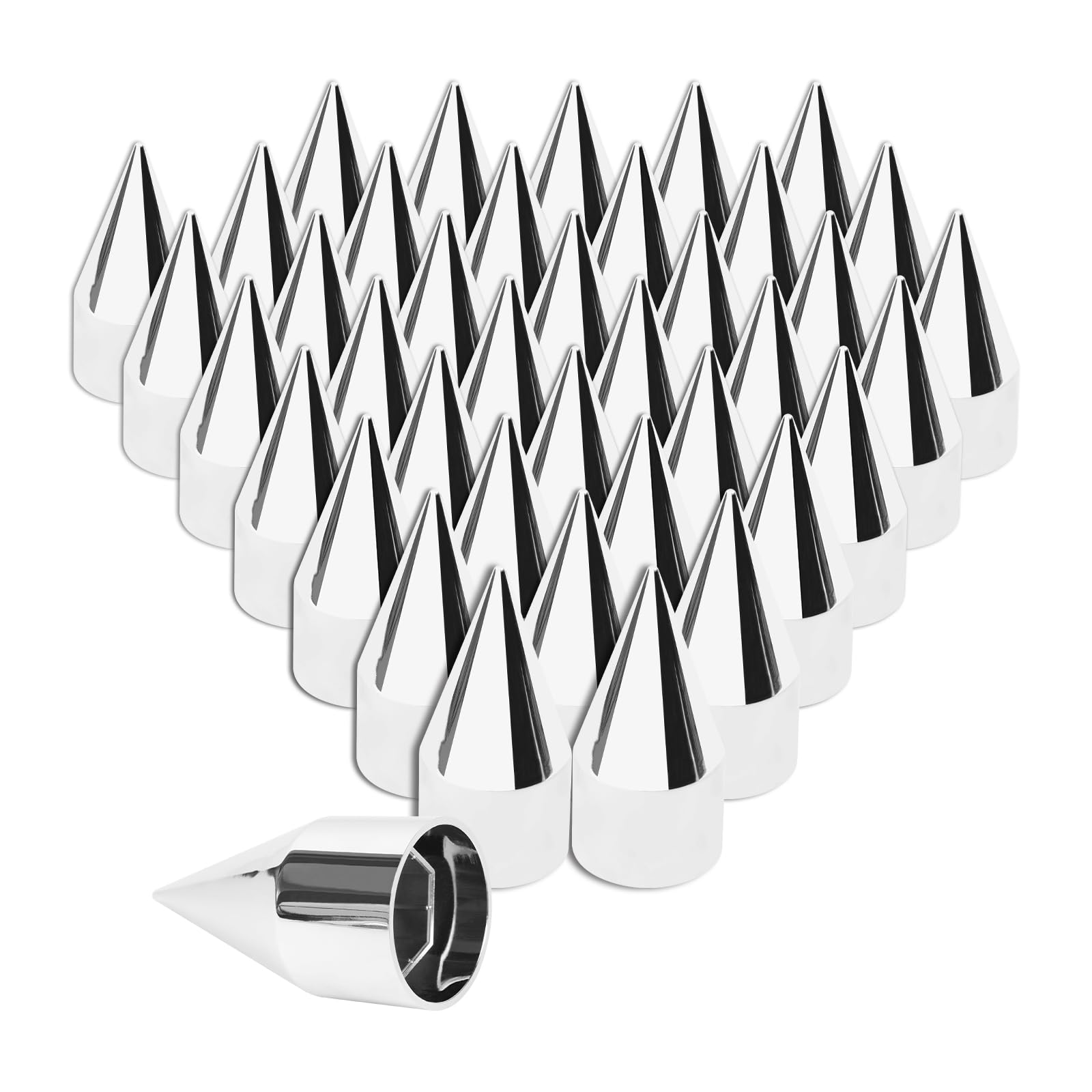 Cabtherlyn 33mm x 4 1/4'' Chromed Spike Lug Nuts Covers Push on,ABS Chrome Plastic Caps Pointed Push-on Lug Nut Cover for Semi T