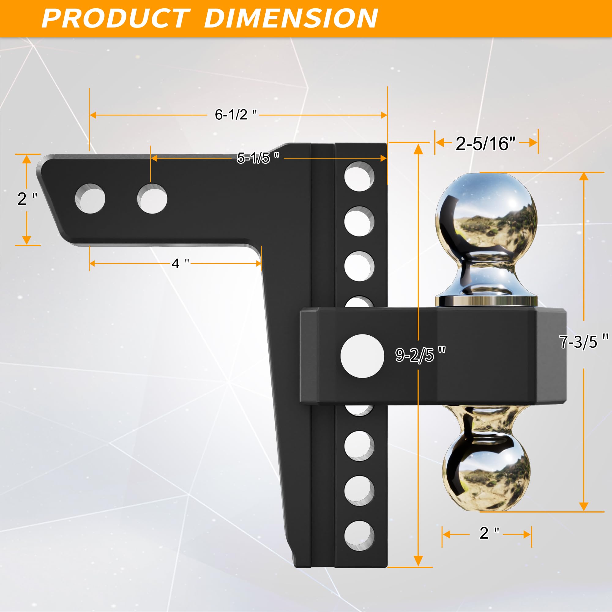 Locame Adjustable Trailer Hitch, Fits 2-Inch Receiver, 8-Inch Drop/Rise Aluminum Drop Hitch,12,500 Lbs Gtw-Tow Hitch For Heavy Duty Truck With Double Stainless Steel Locks, Black, Lc0018