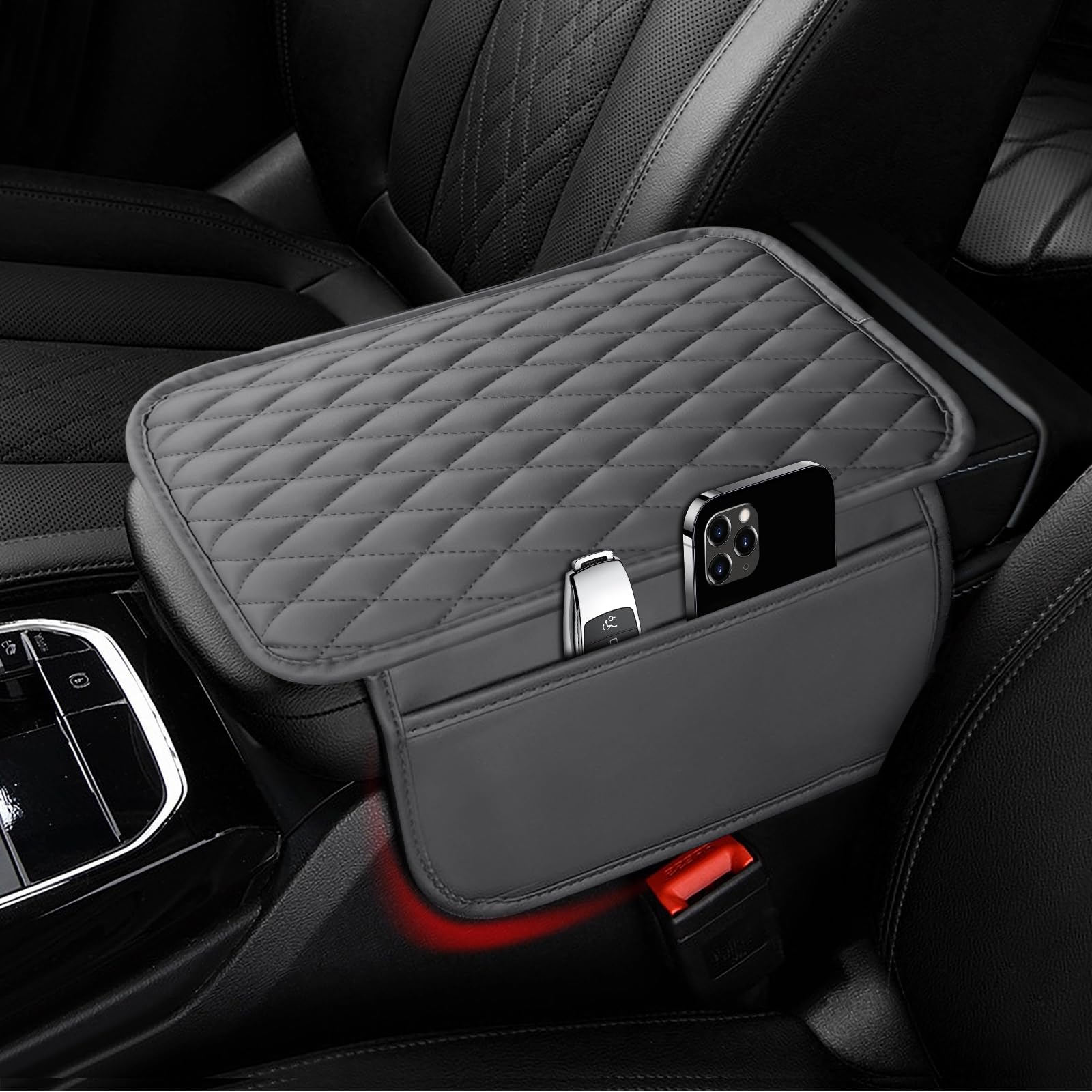 Car Center Console Cover, Upgraded Microfiber Leather Car Arm Rest Cover With 2 Storage Bags, Universal Armrest Cover For Car St