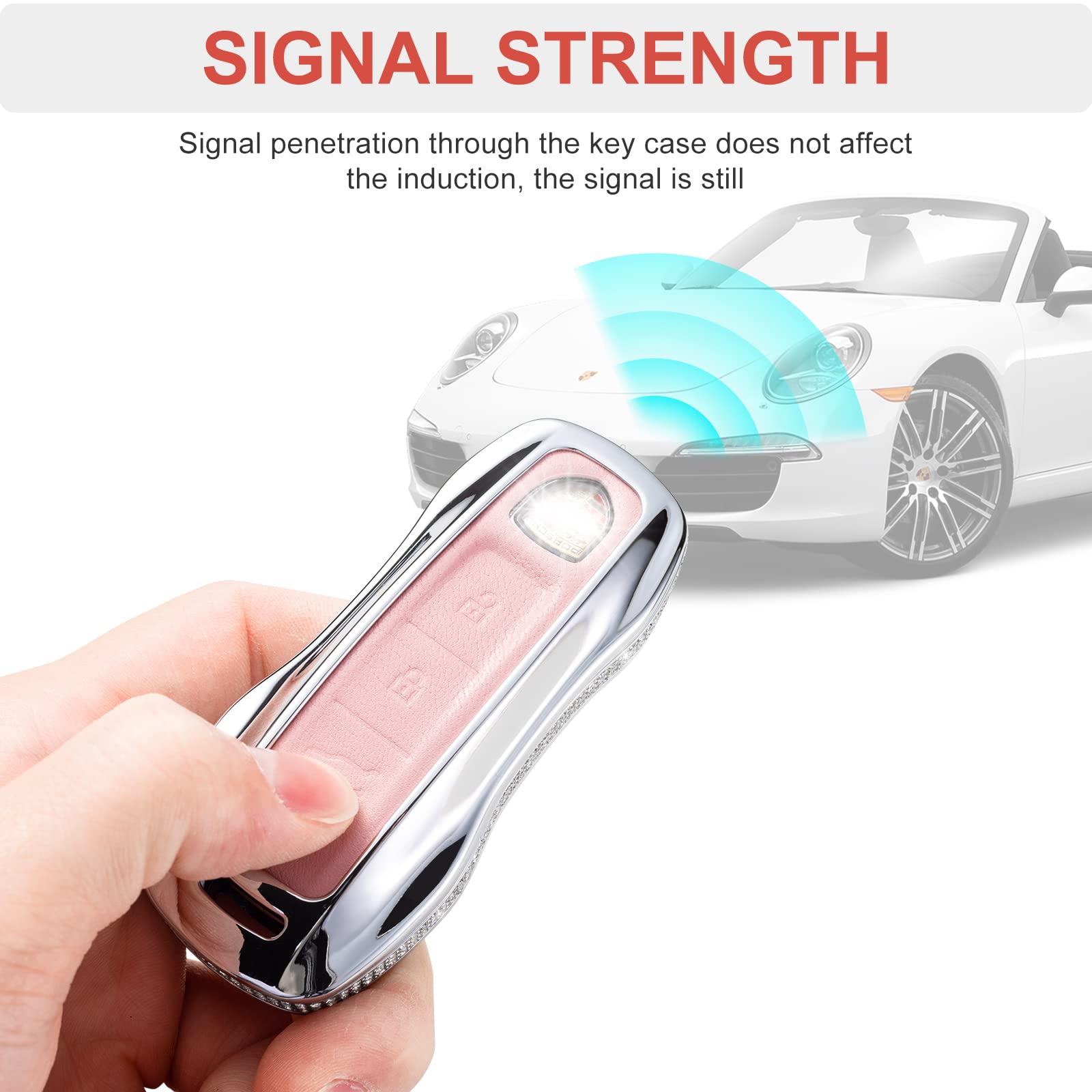 Ruabiban For Porsche Key Fob Cover With Keychain, Pink Key Case Protection Shell Compatible With Porsche Cayenne 911 Taycan Pana
