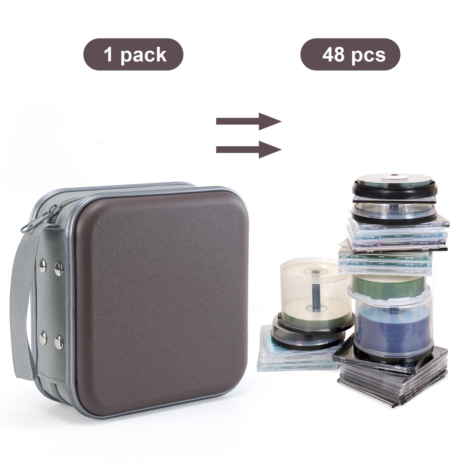 Uentip Cd Case For Car,48 Capacity Dvd Case Portable Zipper Cd Case Holder Large Storage Cd Wallet Cd Organizer Home Travel (Cof