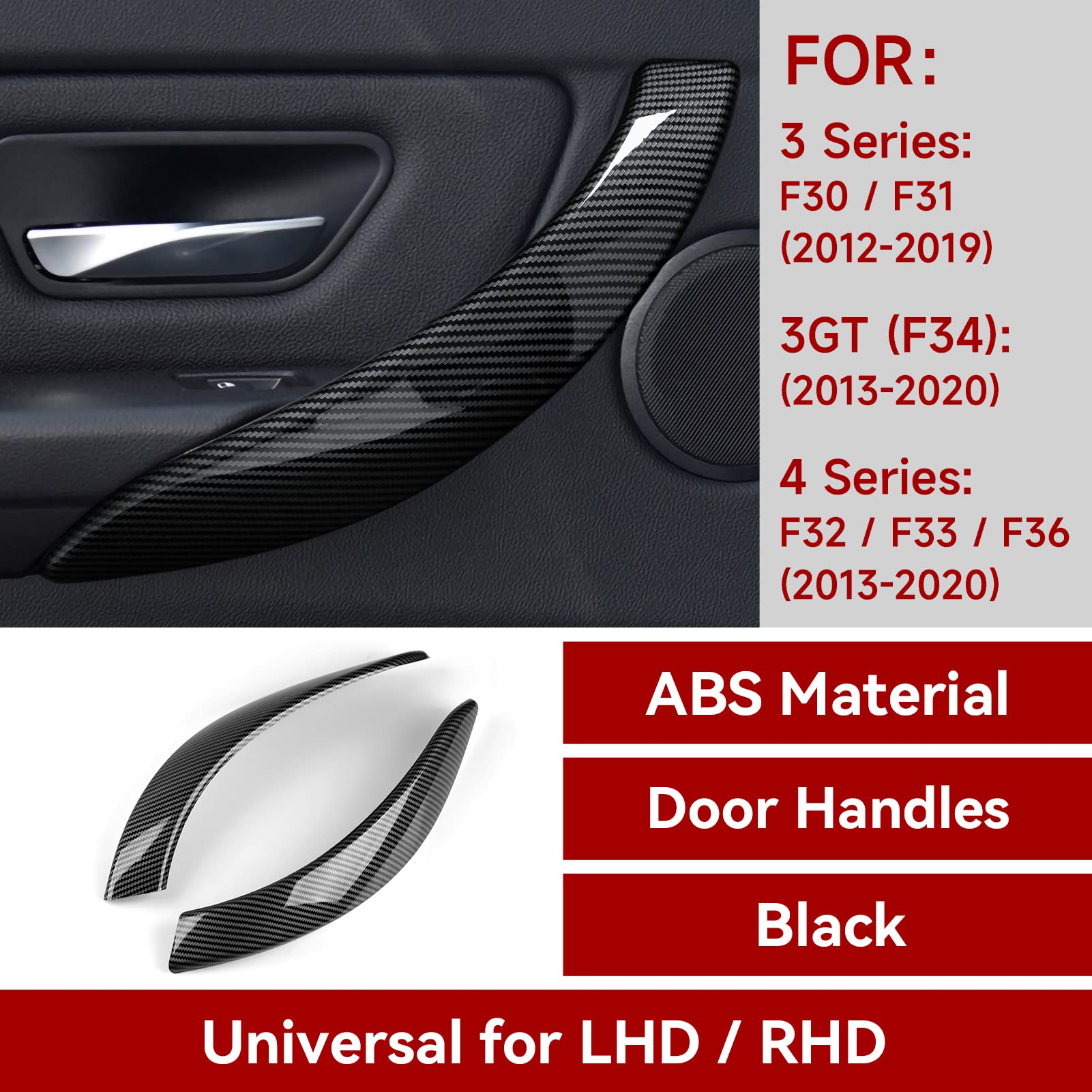 2Pcs Car Handles Cover Sticker Decal Carbon Color Abs Trim Fits For Bmw F30 F31 F34 3Gt F32 F33 F36 3 4 Series Accessories