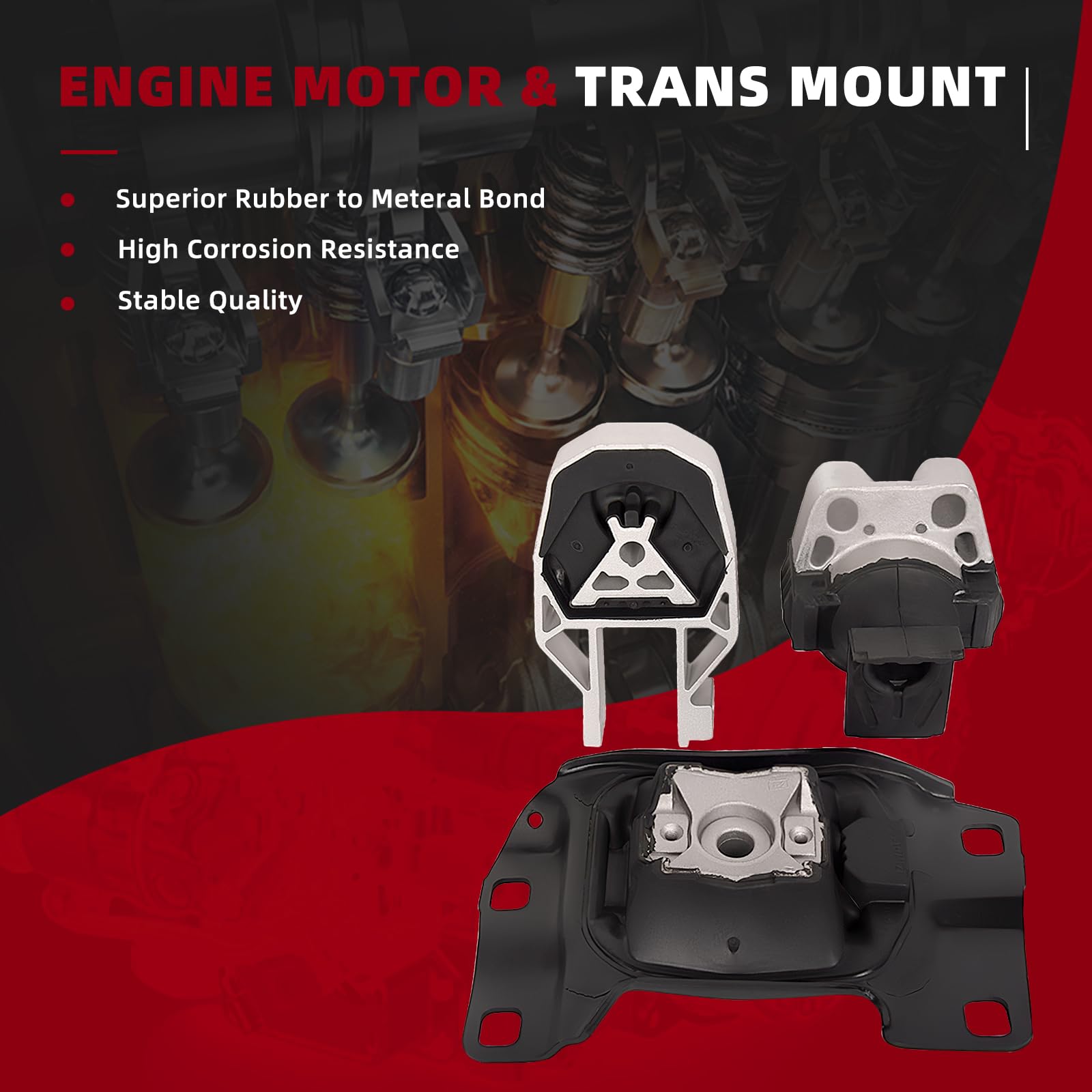 Topaz 3214 3103 3238 Engine Mount & Trans Mount Rear & Front Kit 3Pcs Replacement For Ford Focus 2.0L L4 2012-2018