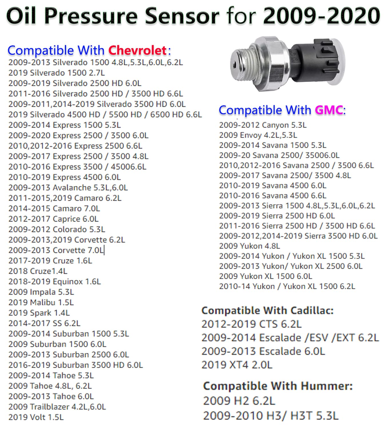 Oil Pressure Sensor Switch Sending Unit For Chevy Silverado Suburban Tahoe Gmc Sierra Yukon Impala Pontiac G8,Avalanche,Camaro,