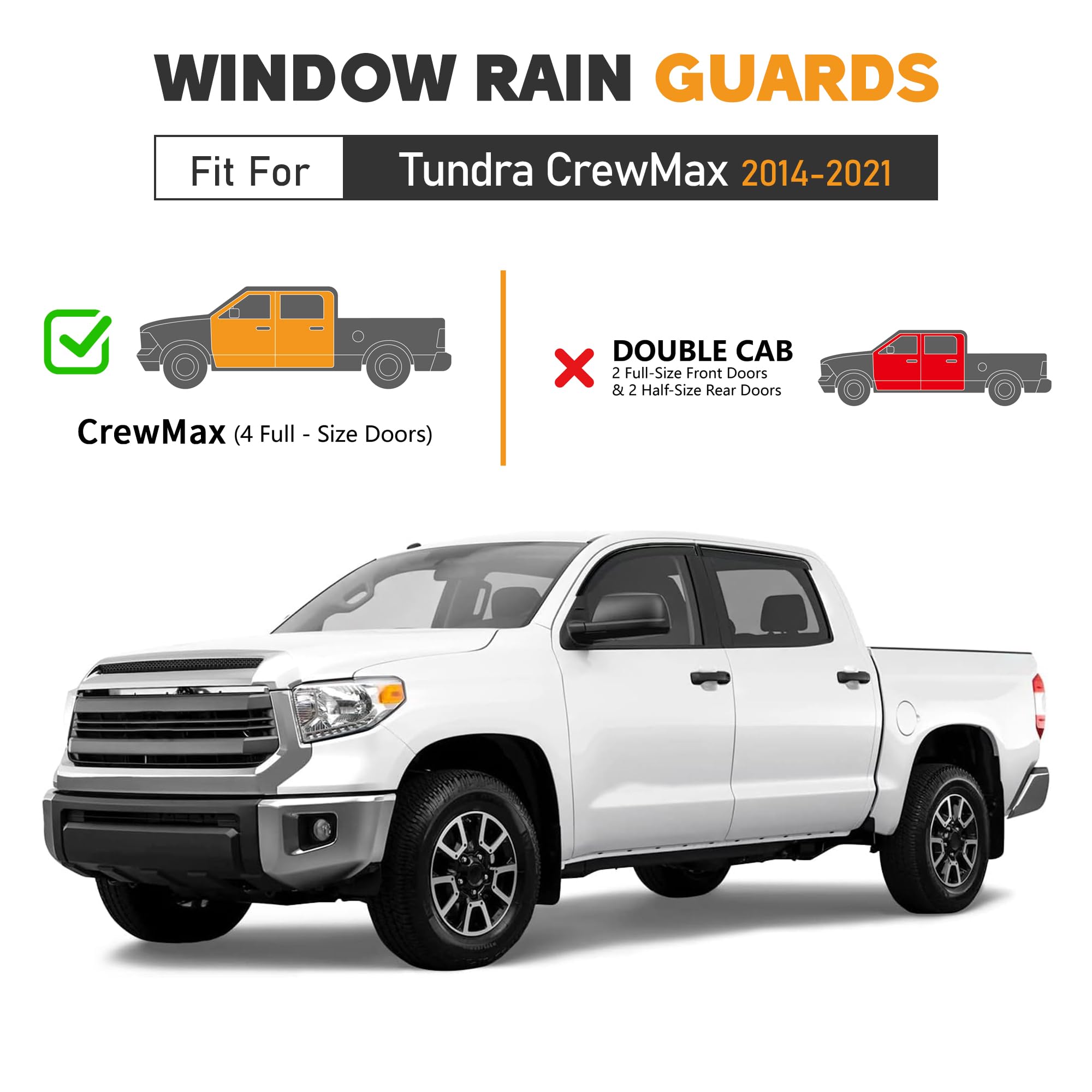 Hope You Ready Shatterproof Tape-On Window Rain Guards Fit For 2014-2021 Toyota Tundra Crewmax Cab, Extra Durable Window Deflect