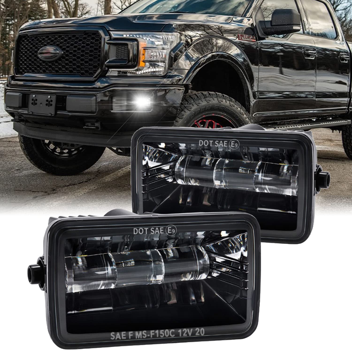 Z-Offroad Dot Approved Led Fog Lights For Ford F150 2015-2020, Waterproof Rectangular Bumper Driving Lamp Set Assembly Kit - Bla