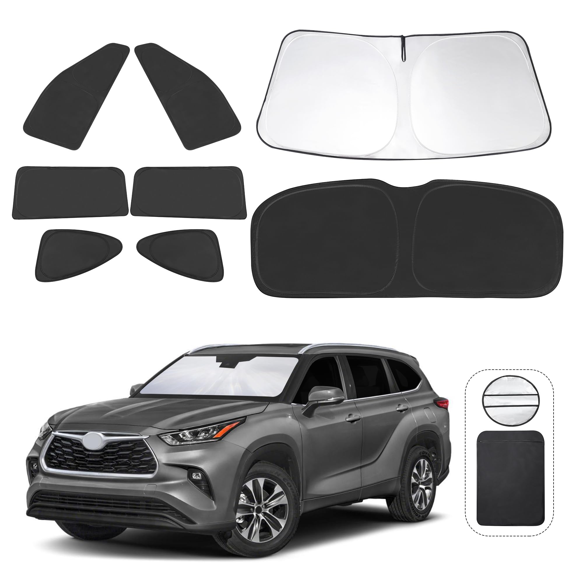 Tinglu 8Pcs Window Shades For Toyota Highlander 2020-2024 2025 Accessories Car Side Full Windows Rear Triangular Windshield Sun