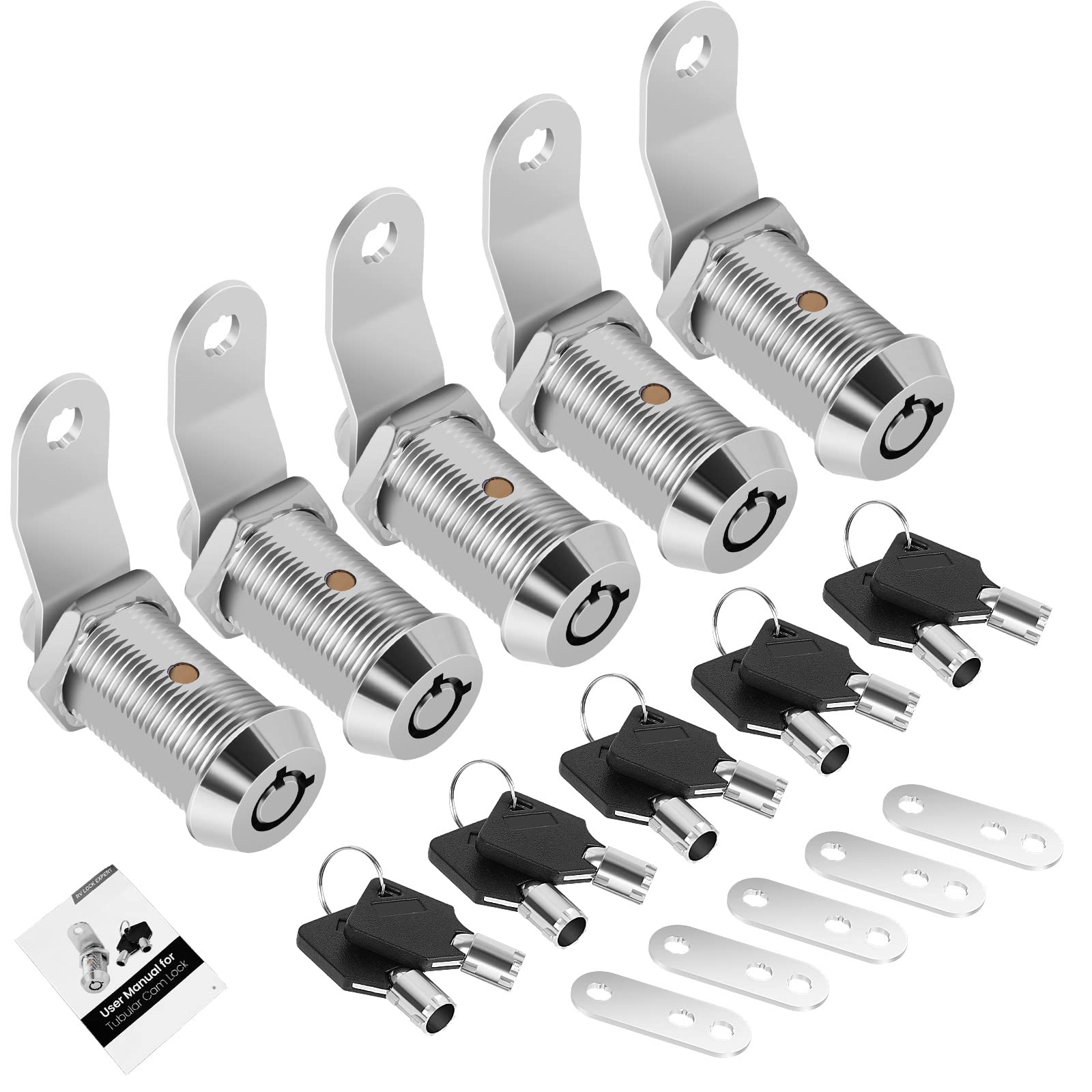 5-Pack Rv Storage Locks With Keys, 1-1/8' Keyed Alike Locks For Camper Cabinet Door & Toolbox