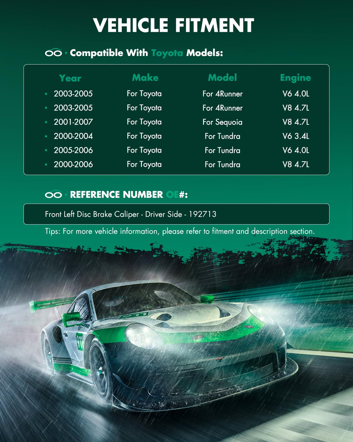 Scitoo 192713 Front Left Disc Brake Caliper Assembly Without Bracket For Toyota For 4Runner 2003-2005,For Toyota For Sequoia 200