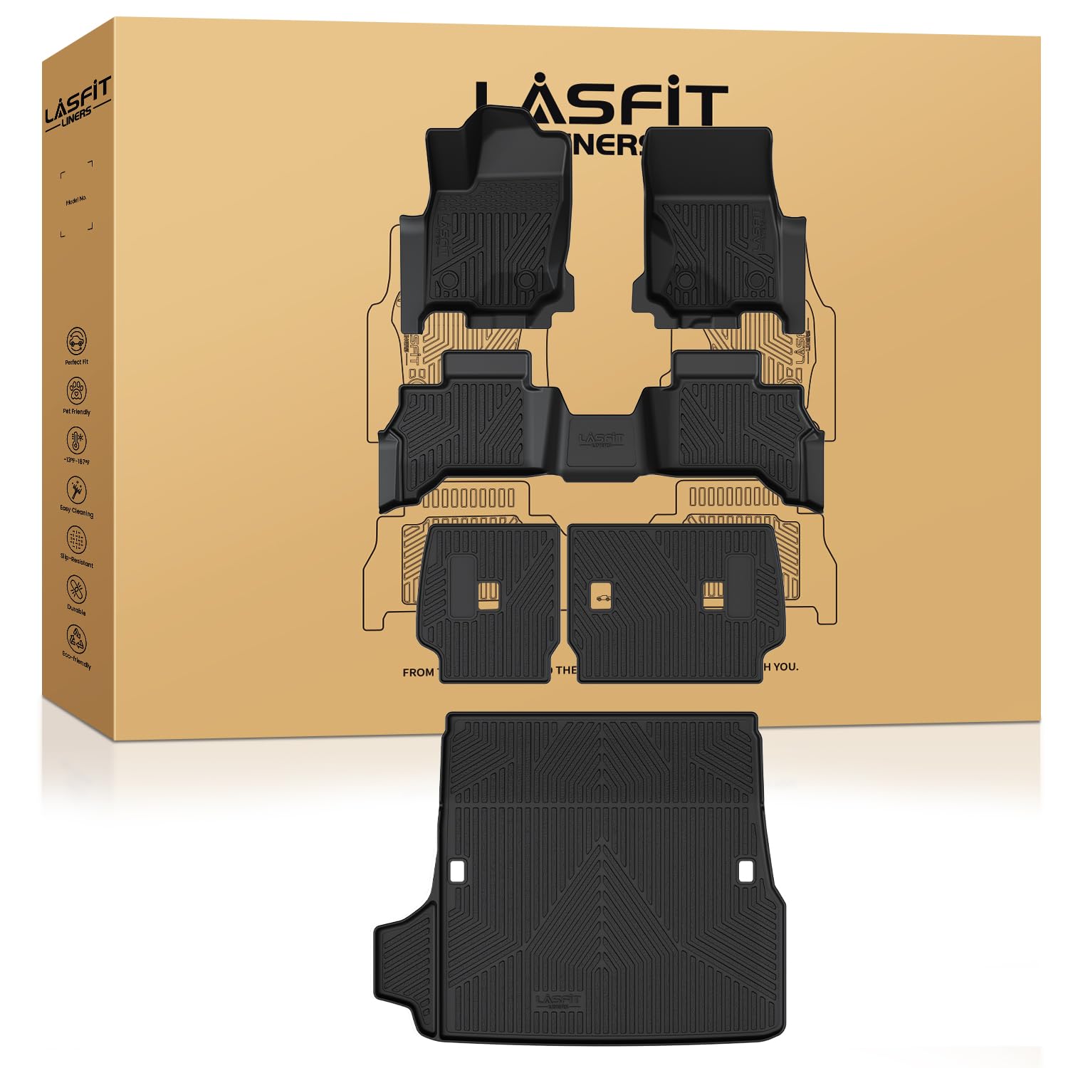 Lasfit Floor Mats For Toyota 4Runner 2025 5 Seats(Not Fit Hybrid) Wtih Trunk Mat&Backrest Mat, All Weather Tpe Custom Fit Floor