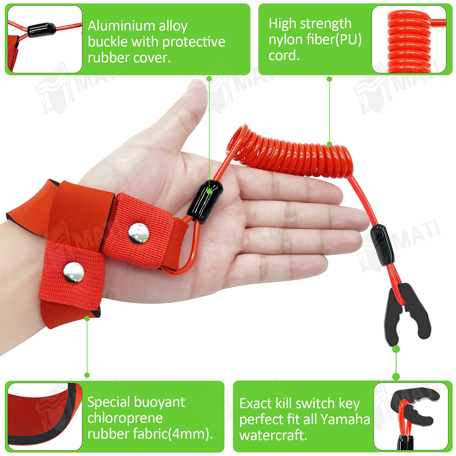 M Mati Stop Kill Switch Safety Lanyard Band Tether For All Kawasaki Jet Ski Js Jt Jh Jb Jf 300 440 550 650 750 800 900 1100 1200 1500 92072-3809