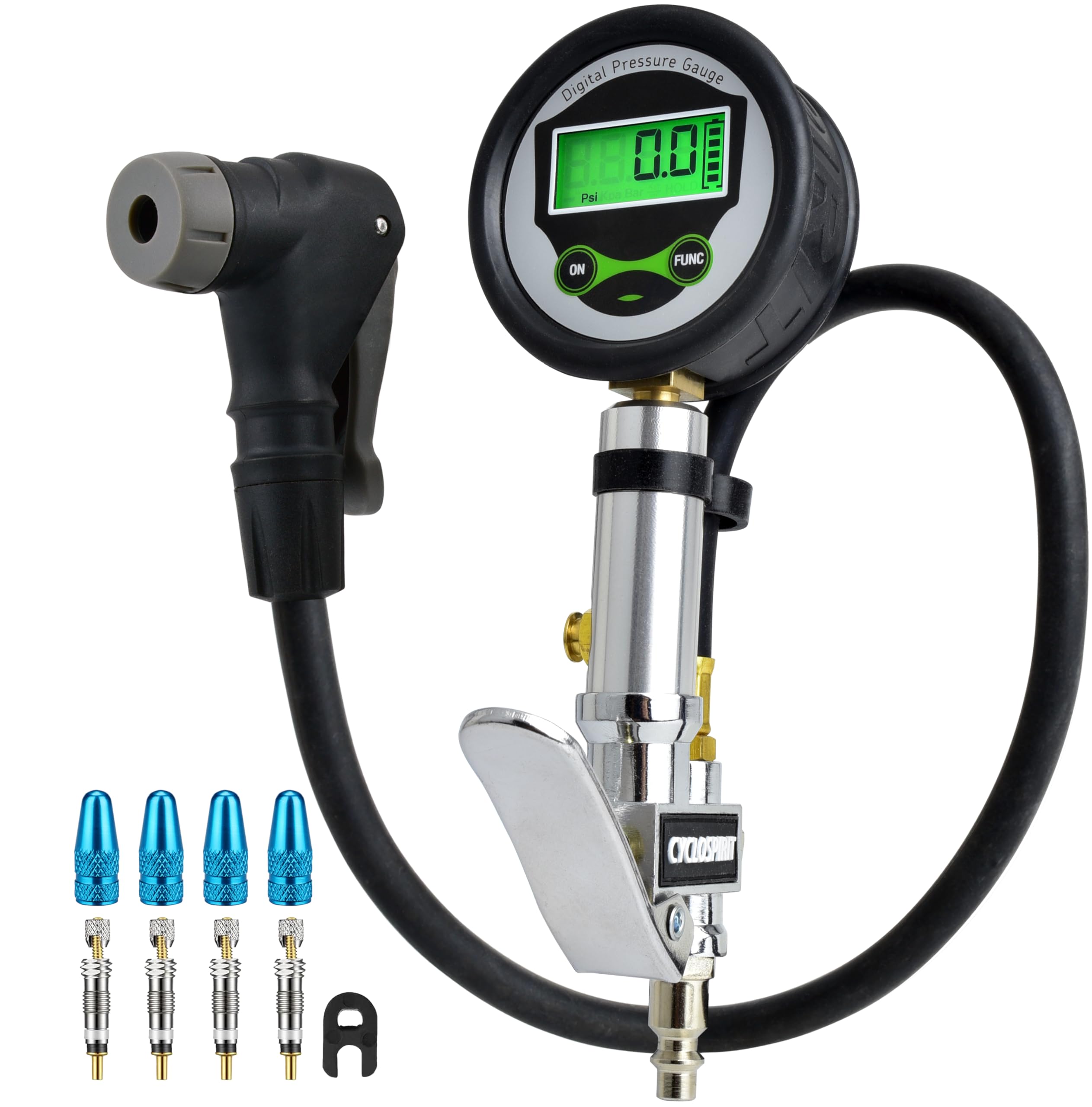 Digital Bicycle Tire Inflator Gauge With Auto-Select Valve Type - Presta And Schrader Air Compressor Tool