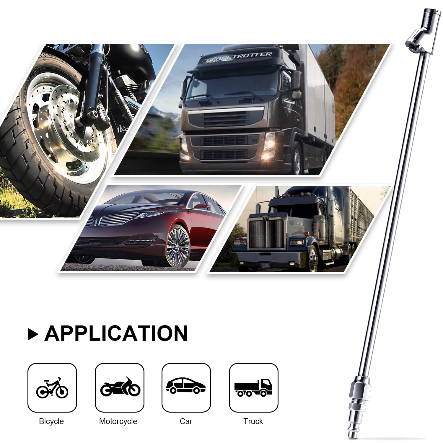 LUMITECO 2-Way Connection 13.8'' Extended Air Chuck Set, 1/4 in FNPT Straight Foot Dual Head Tire Inflate Chuck with Standard Qu