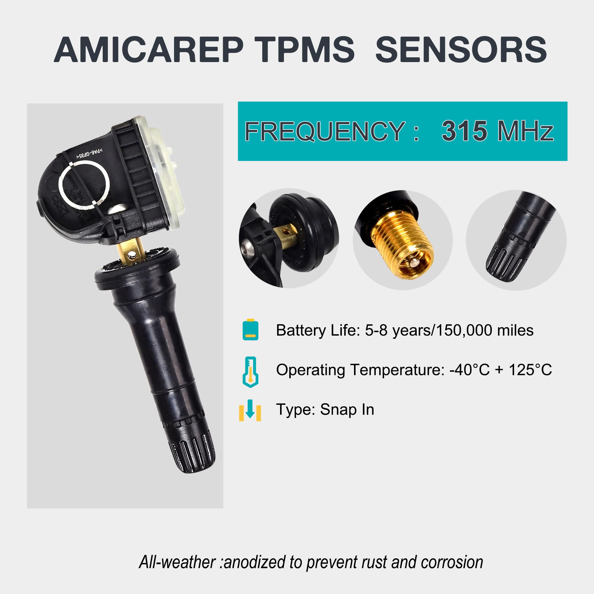TPMS Tire Pressure Sensors 315MHz Compatible with 2015-2017 Ford F-150 2015-2023 Ford Edge 2016-2018 Lincoin MKX Replaces# F2GZ1