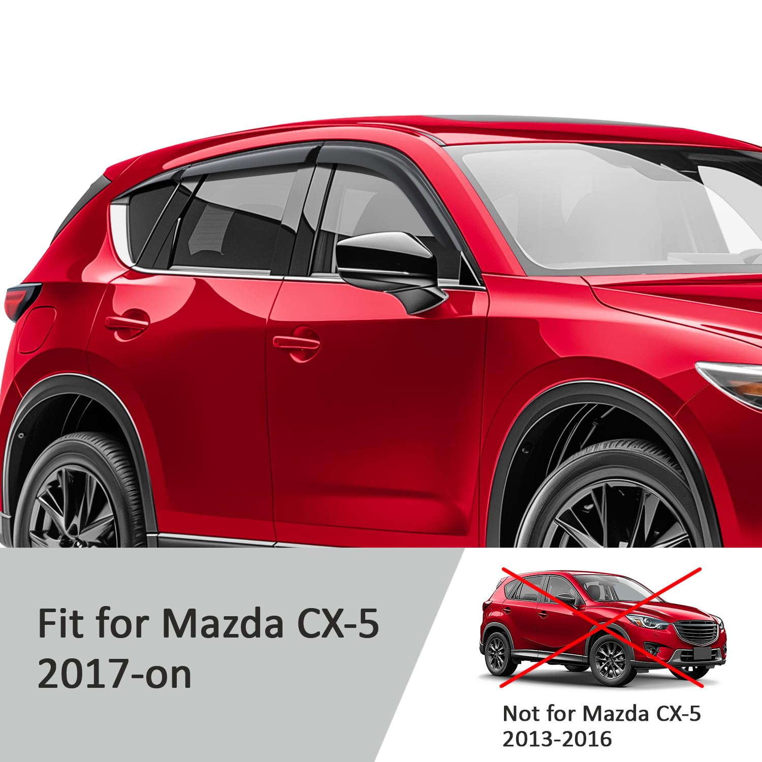 Voron Glass Tape-On Extra Durable Rain Guards For Mazda Cx-5 2017-2025, Window Deflectors, Vent Window Visors, 6 Pieces - 100809