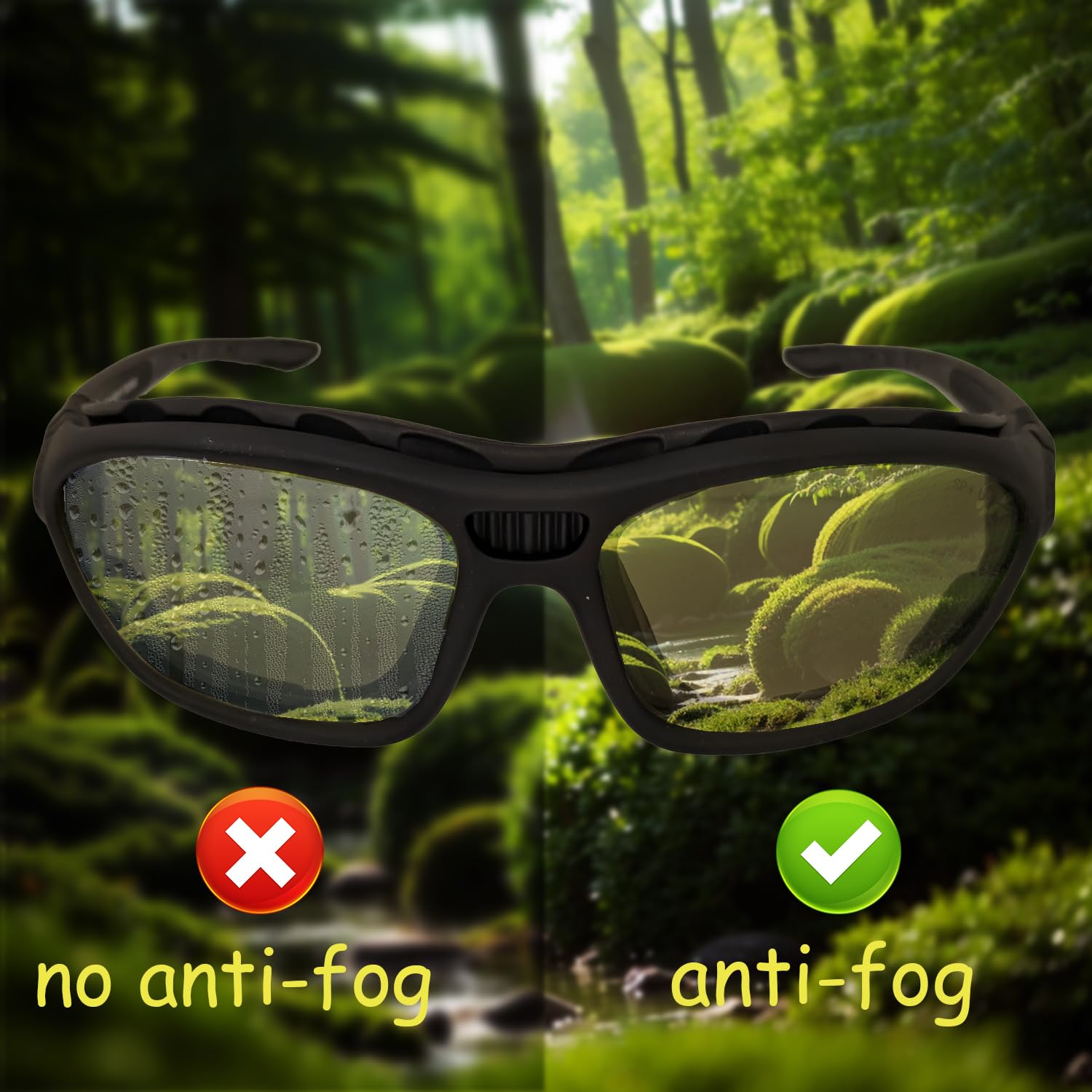 Protective Powersports Anti-Fog Safety Motorcycle Riding Sunglasses Goggle, Foam padded, Dustproof, Windproof, Hunting, Hiking,