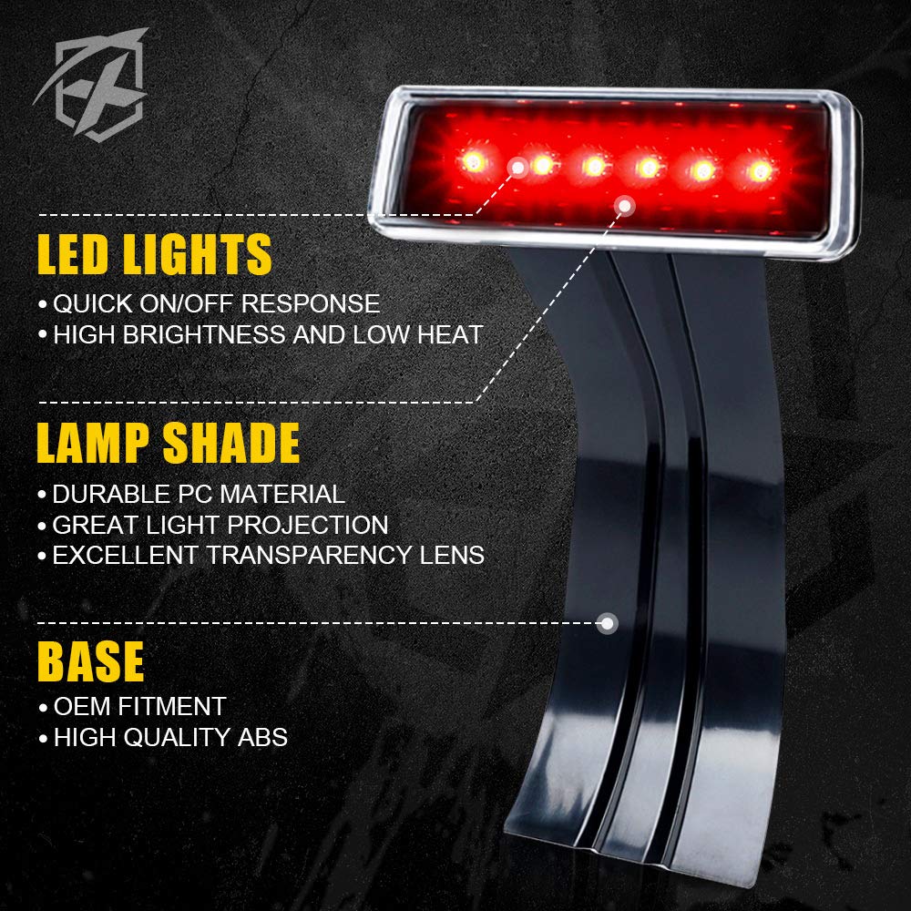 Xprite Led Third Brake Lights W/Clear Lens High Mount Stop Tail Light Compatible With 2007-2018 Jeep Wrangler Jk