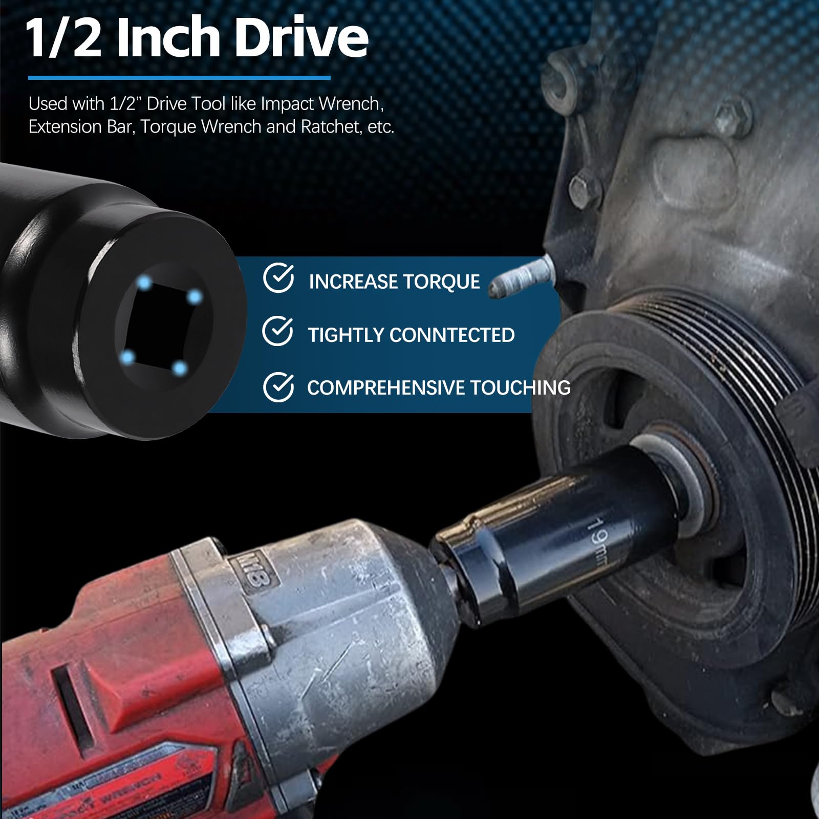Harmonic Balancer Socket Tool 77080 For Honda 19Mm Crank Bolt Socket, 3 Times Momentum Power Of Standard Impact Sockets, Deep Co