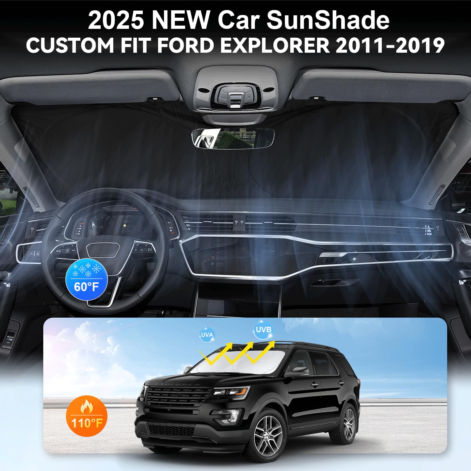 Sunshade For Explorer Windshield Sun Shade For 2019 2018-2011 Ford Explorer Suv, St Xlt, Limited, Platinum Accessories Foldable