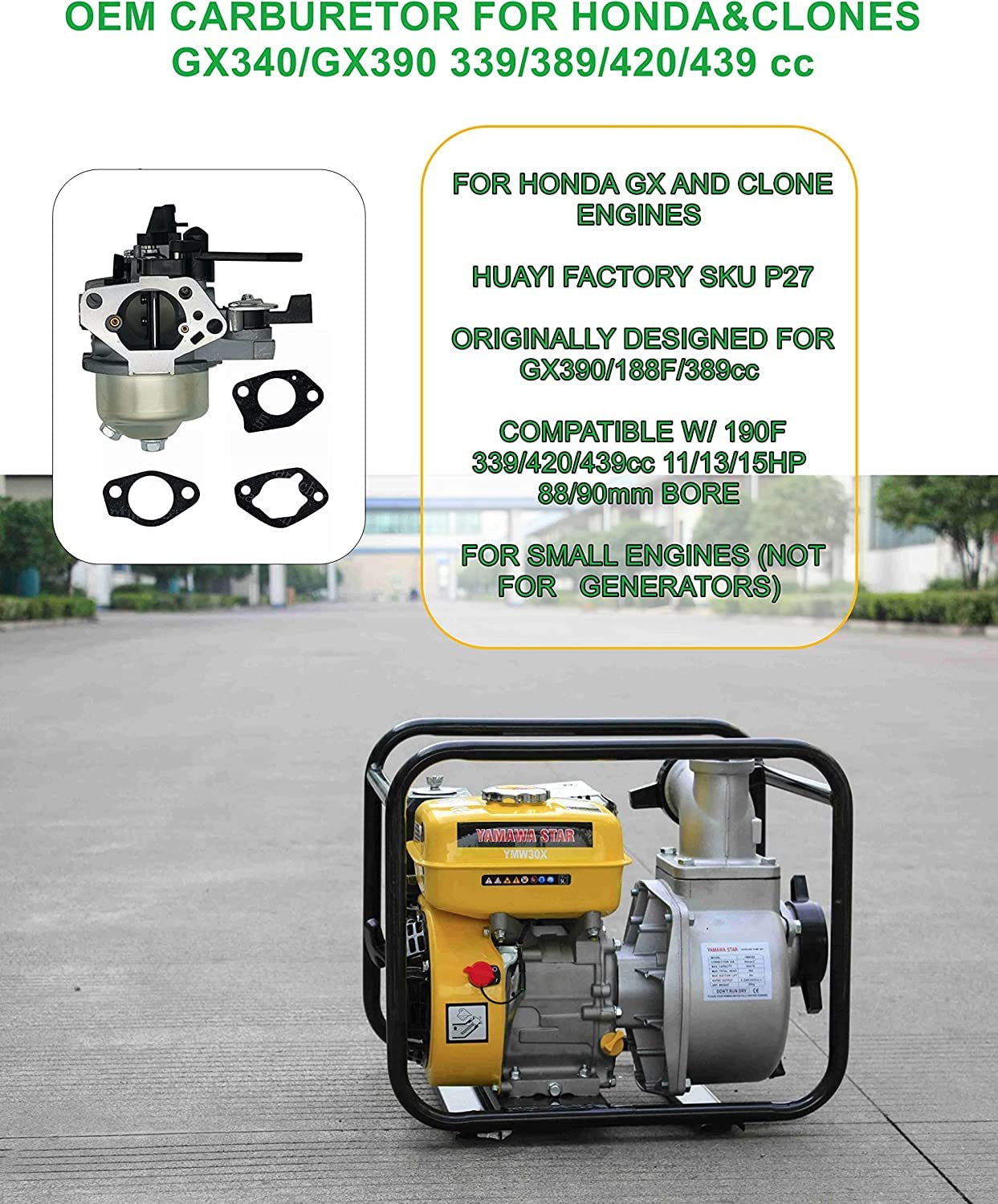 Yamakato 420Cc 389Cc 459Cc 338Cc Carburetor For Honda And Clone Predator 420 Cc Gx340 Gx390 Performance Upgrade W/Jet