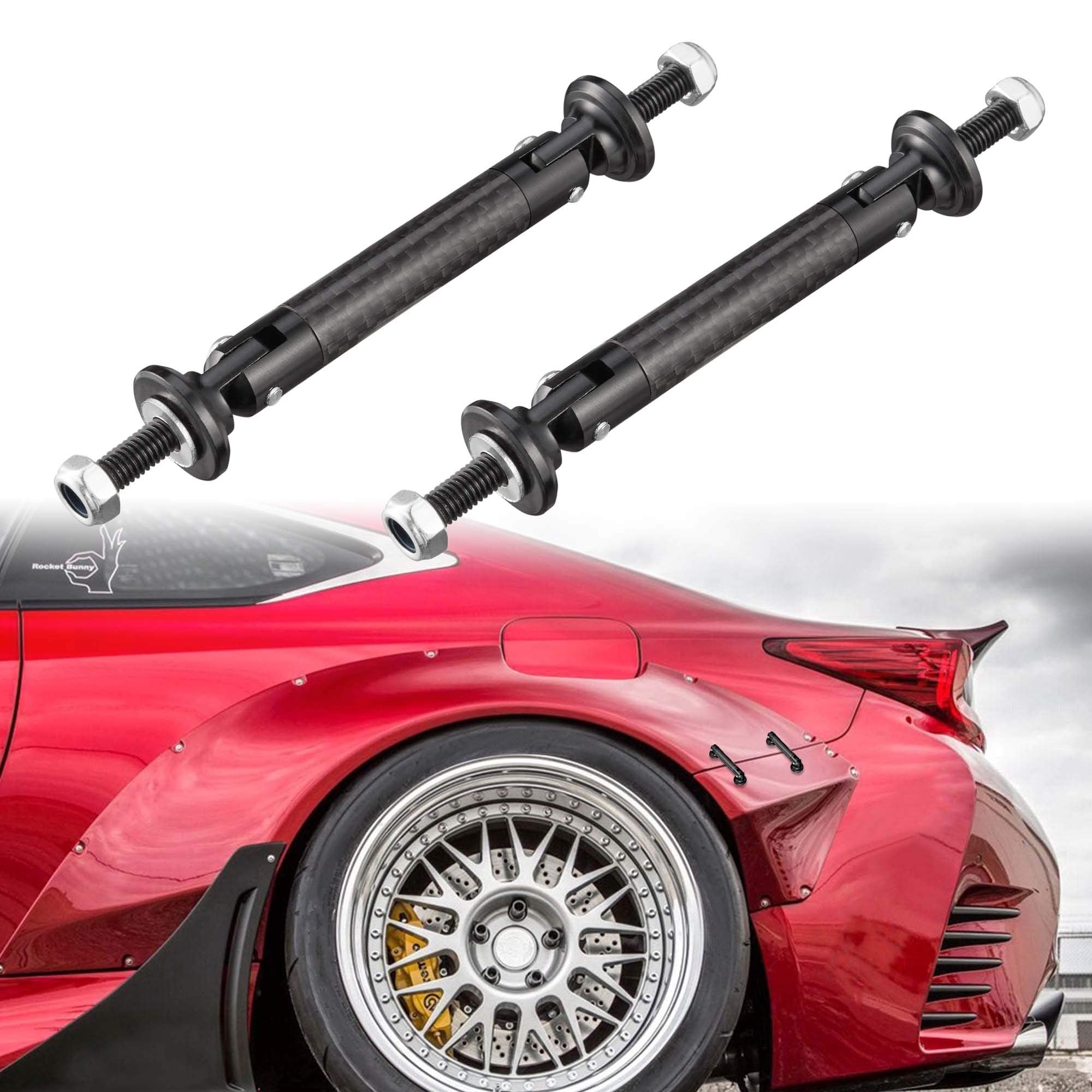TOMALL 2 Pcs 45mm Car Adjustable Front/Rear Bumper Lip Splitter Support Strut Rod Carbon Fiber Black Universal Auto Bumper Faste