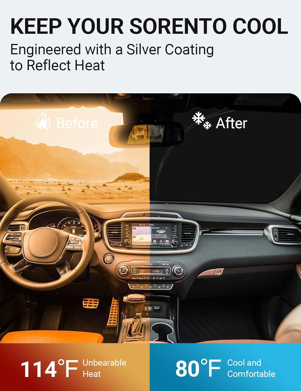 Proadsy 2025 Upgrade Windshield Sun Shade Custom Fit Kia Sorento 2016-2020 4-Layer Foldable Front Sunshade Protector Sun Visor B