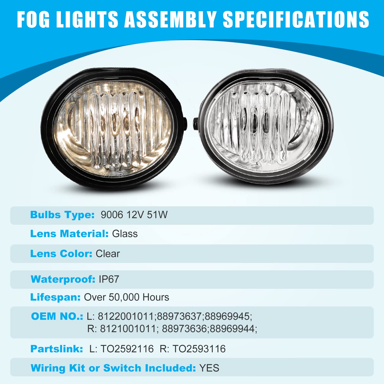 Cpw Oem Fog Lights Assembly Fit For 2003 2004 2005 2006 2007 2008 Toyota Matrix/Pontiac Vibe, Driver & Passenger Driving Fog Lamps W/ 9006 Halogen Bulbs (Black Housing Clear Lens)