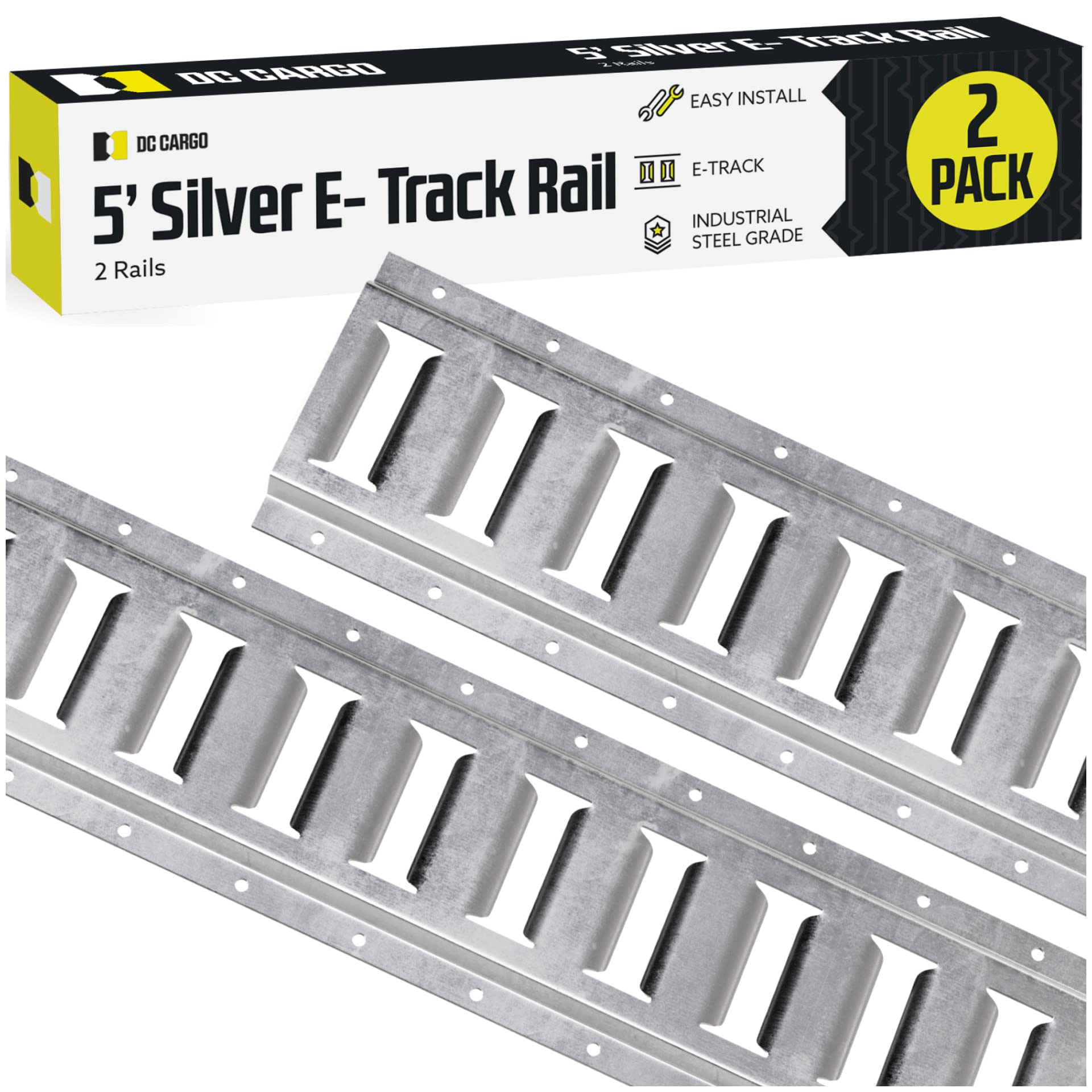 E Track Tie Down Rail Kit 5' (2 Pack) for Garages, Vans, Trailers, Motorcycle Tie Downs, ATV Mountings - ETrack Bar Rails – Galvanized Steel - Secure Cargo & Heavy Loads Up to 2,000 lbs