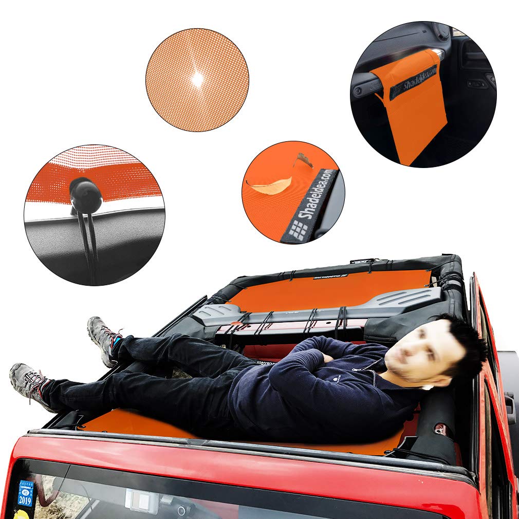 Shadeidea Sun Shade For Jeep Wrangler Jl Unlimited (2018-2023) 2 Door And 4 Door Front-Orange Mesh Screen Sunshade Jlu Sahara Ru