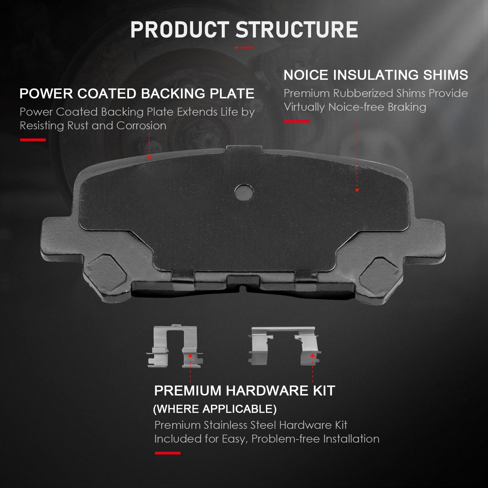 Cciyu D1281 D1280 8Pcs Front & Rear Ceramic Brake Pads Kits 07-13 For Acura Mdx, 10-13 For Acura Zdx, 09-11 For Honda Pilot