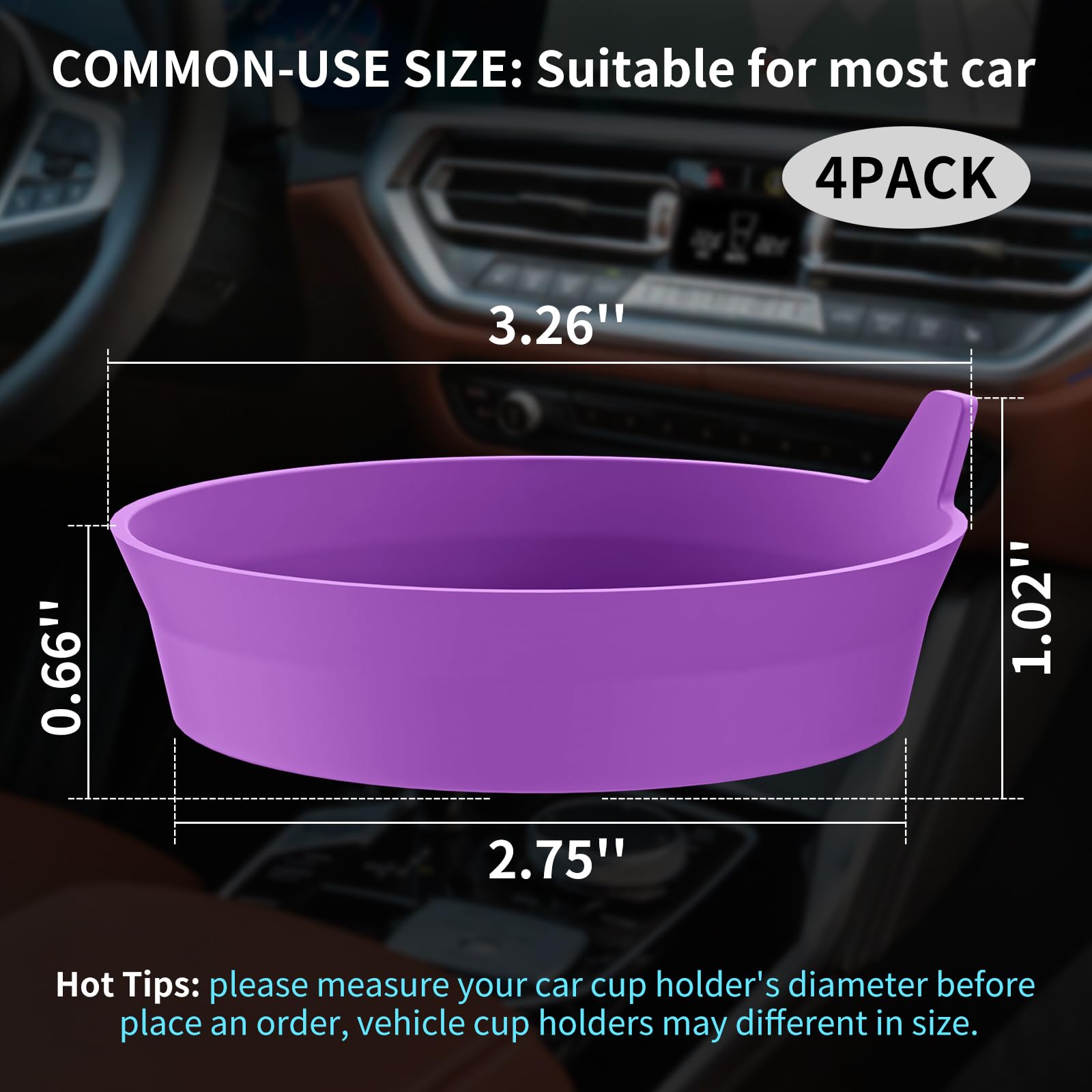 Me.Fan Car Cup Holder Coasters [4 Pack] Silicone Cups Mats, Automotive Universal Non-Slip Recessed Interior Accessories Deep Pur
