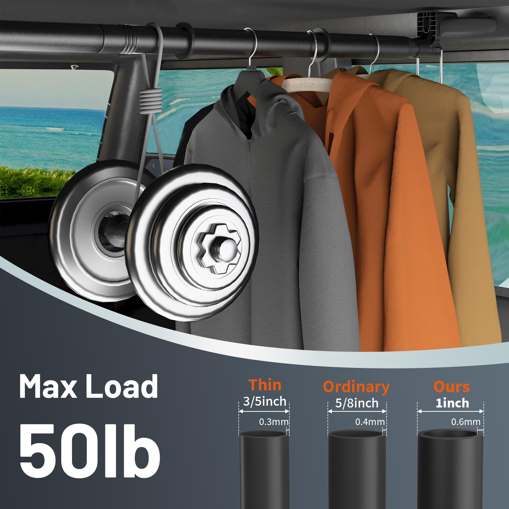 Qufiona Car Clothes Hanger Bar 30-64 Inches - Heavy Duty Wrinkle Free Clothes Rod For Car Travel - Adjustable Telescopic Clothes