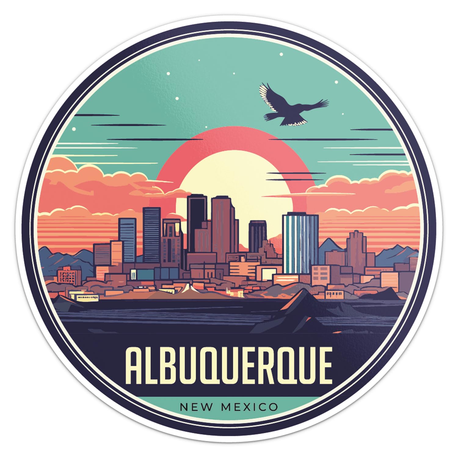 Albuquerque City Sticker - Waterproof Vinyl Decal for Car Bumper, Laptop, Water Bottle, Wall, and Window, Size - 5'' Longer Side