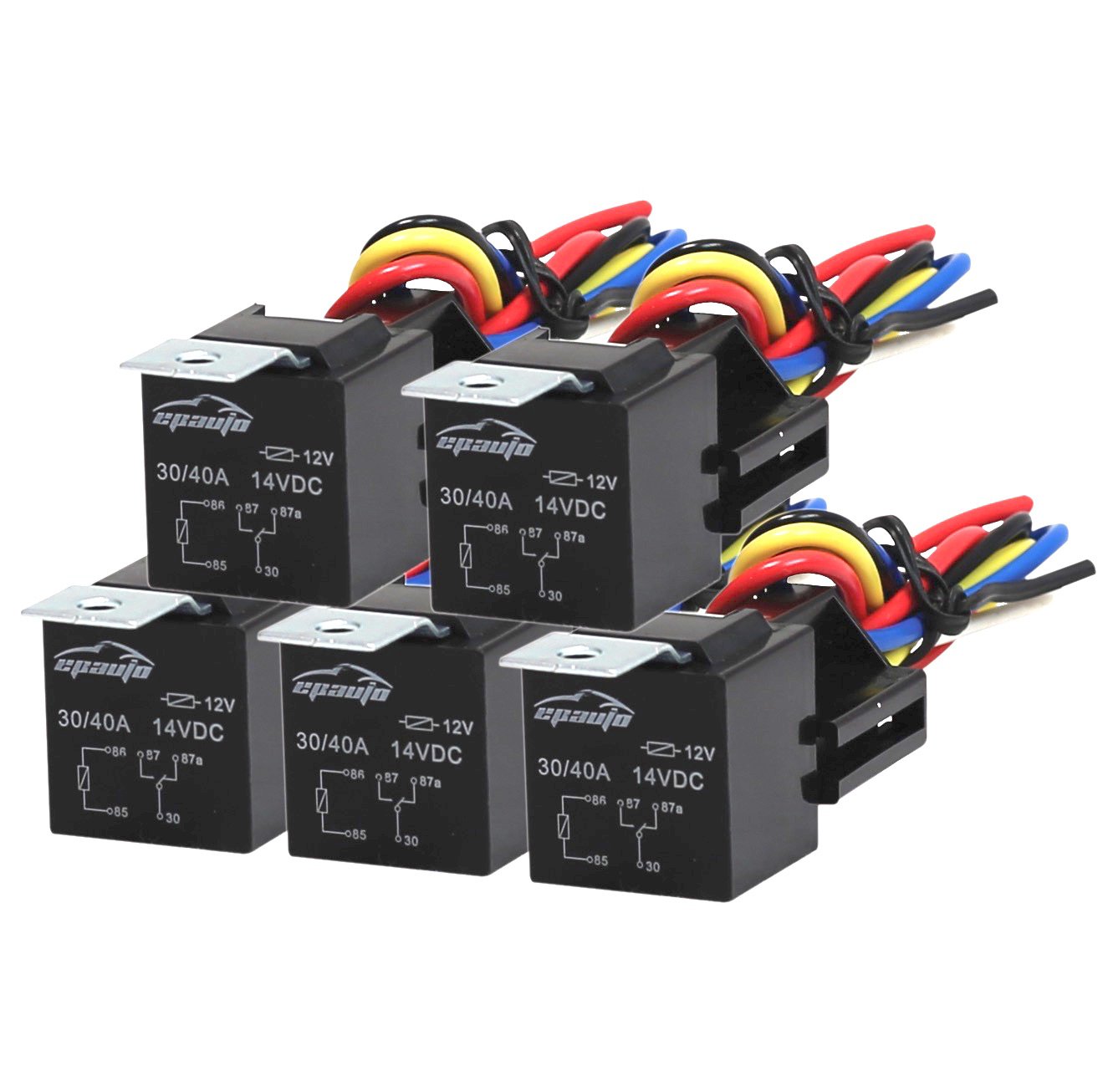 Epauto 30/40 Amp Relay Harness Spdt 12V, 5-Pin Spdt Bosch Style - 5 Pack