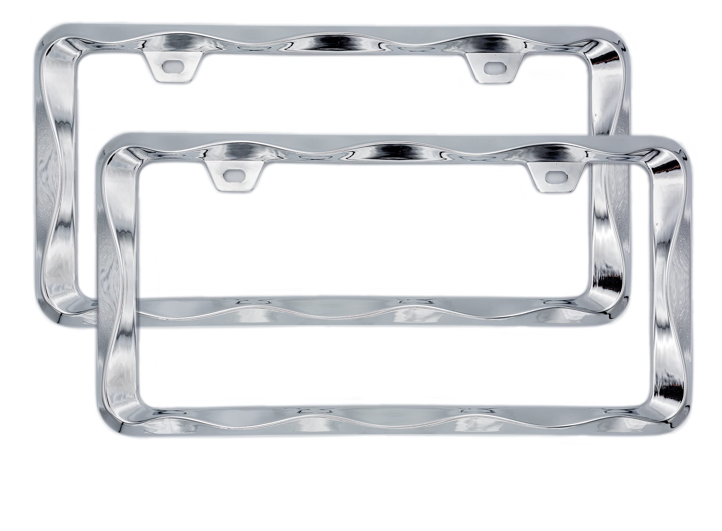2Pcs Creathome 3D Curly Wave Pattern Chrome License Plate Frame From Pure Zinc Alloy Metal