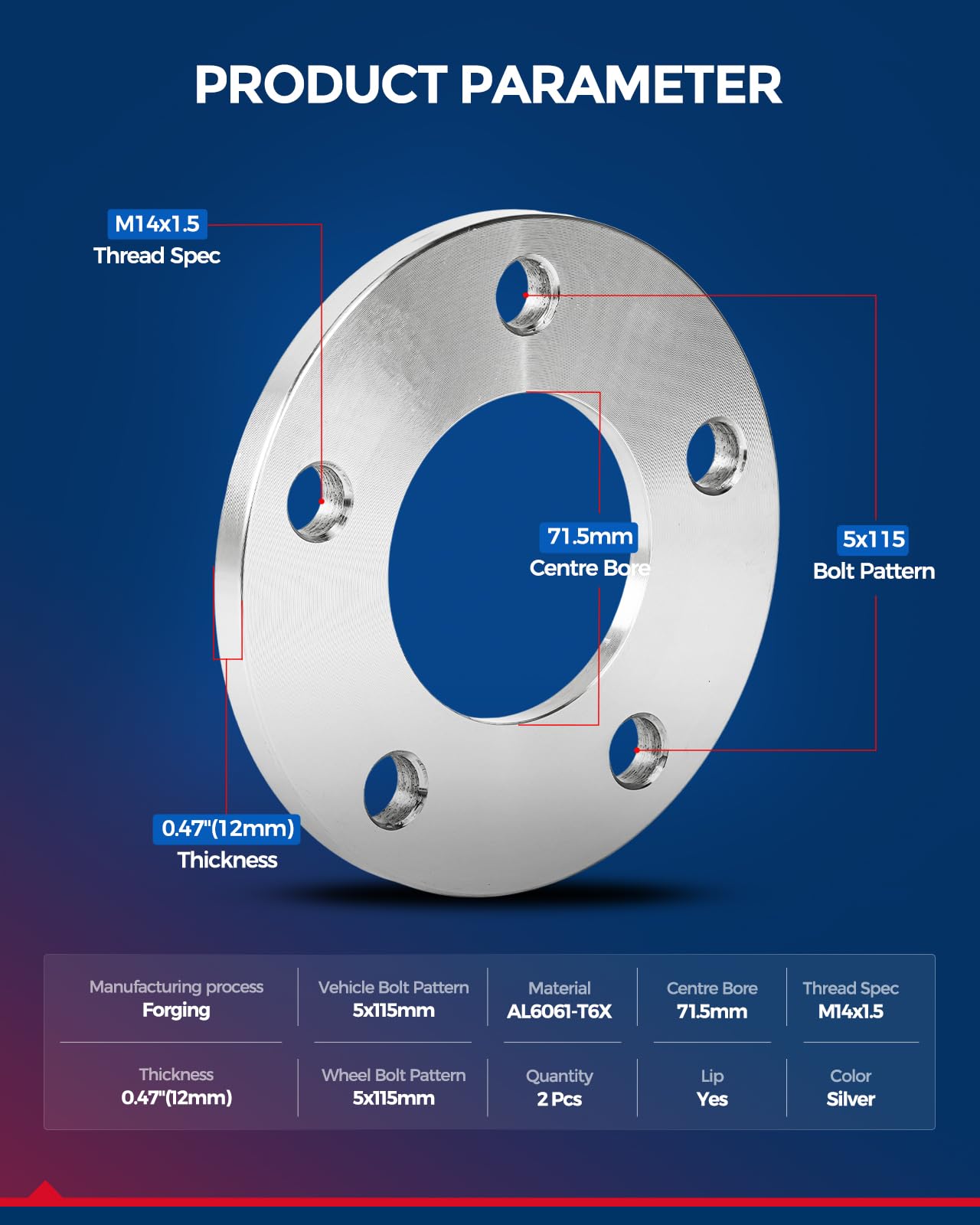 Kax 5X115 Wheel Spacers,12Mm Hub Centric Wheel Spacers Fit For Charger, 300, Challenger, Magnum With 71.5Mm Hub Bore,2Pcs