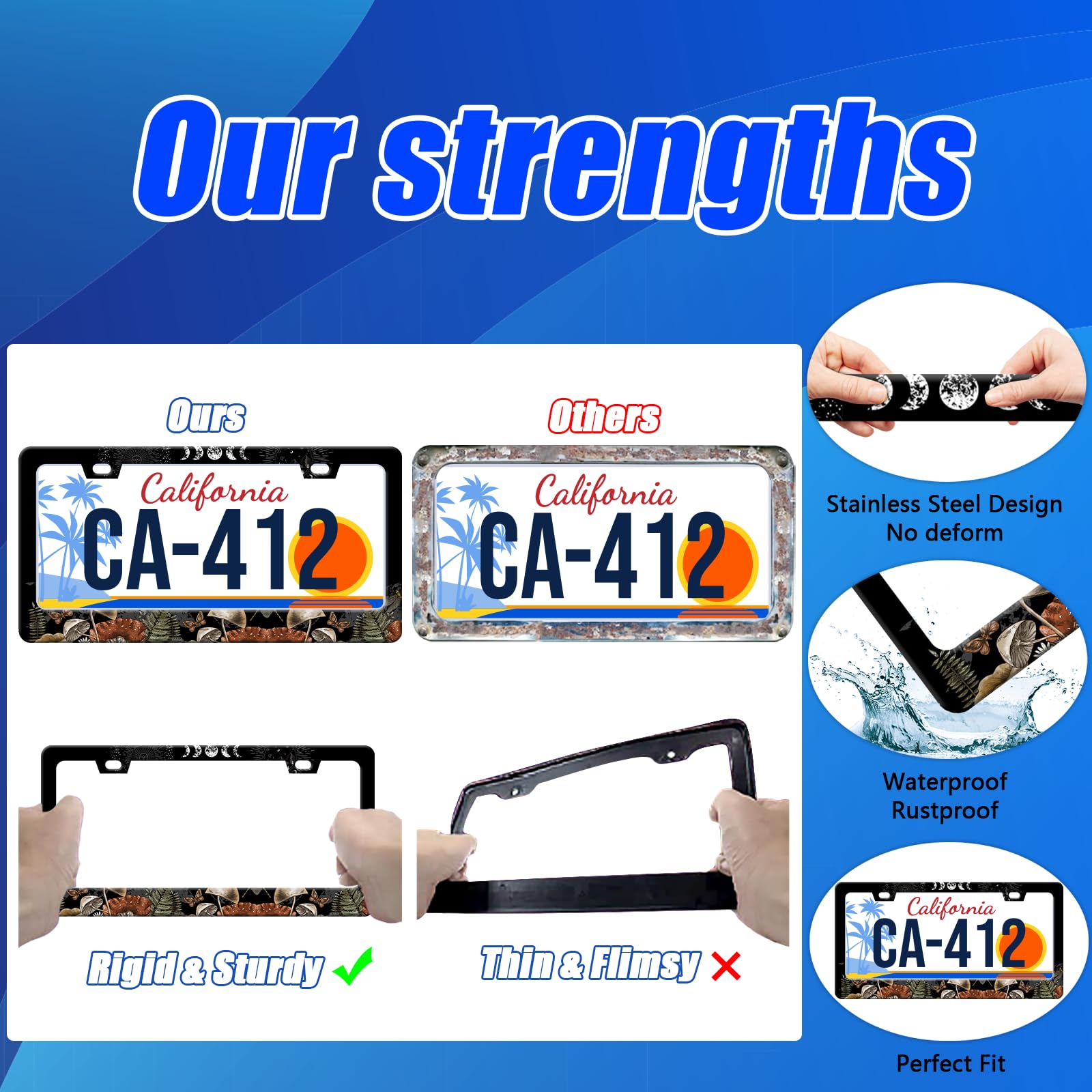 Forest Witch Magic Mushroom License Plate Frames Moon Phase License Plate Holder for Car Decor Parts Stainless Steel License Pla