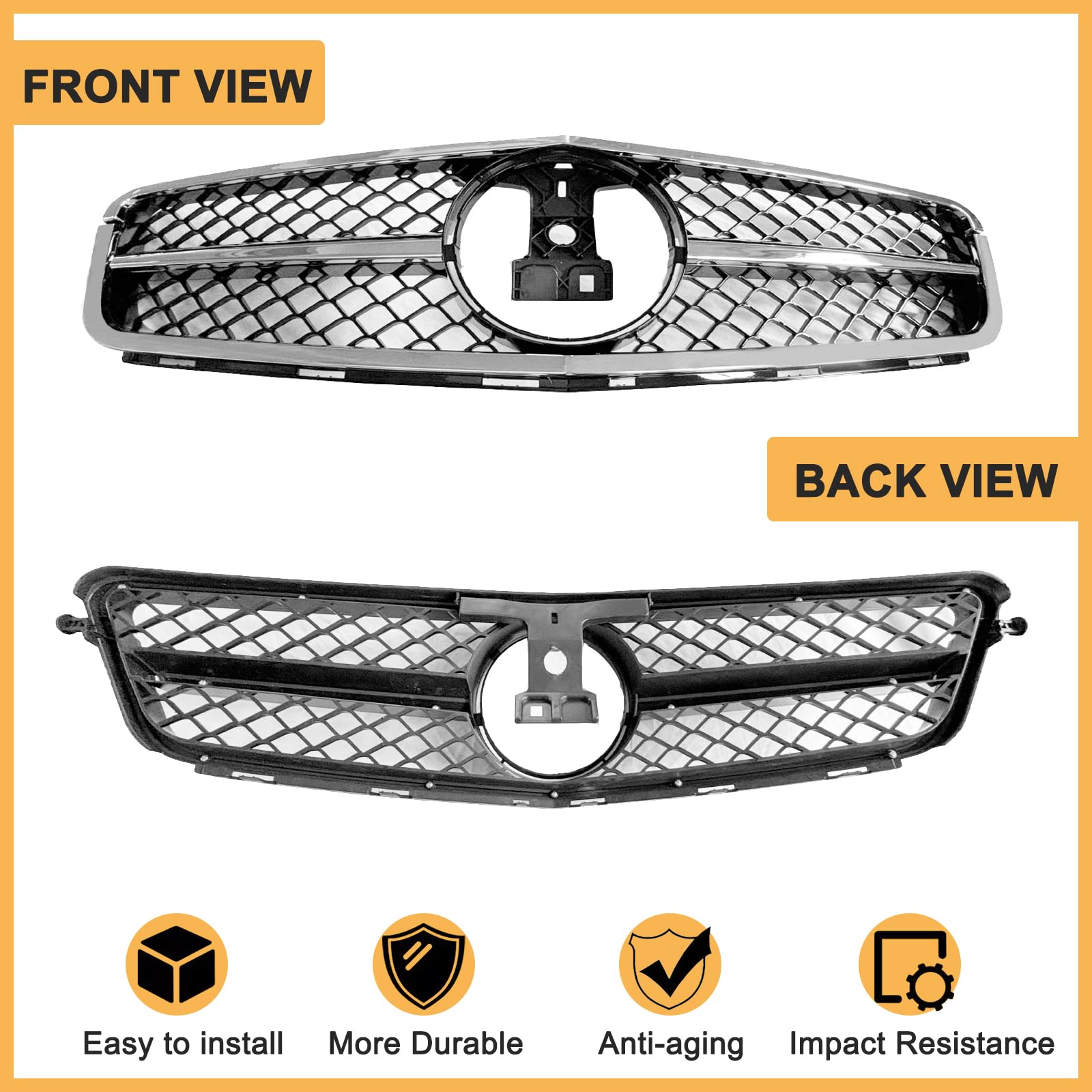 DIBON AUTO W204 Grill Front Grille Compatible with 2008 2009 2010 2011 2012 2013 2014 Mercedes Benz W204 C Class C250 C300 C350