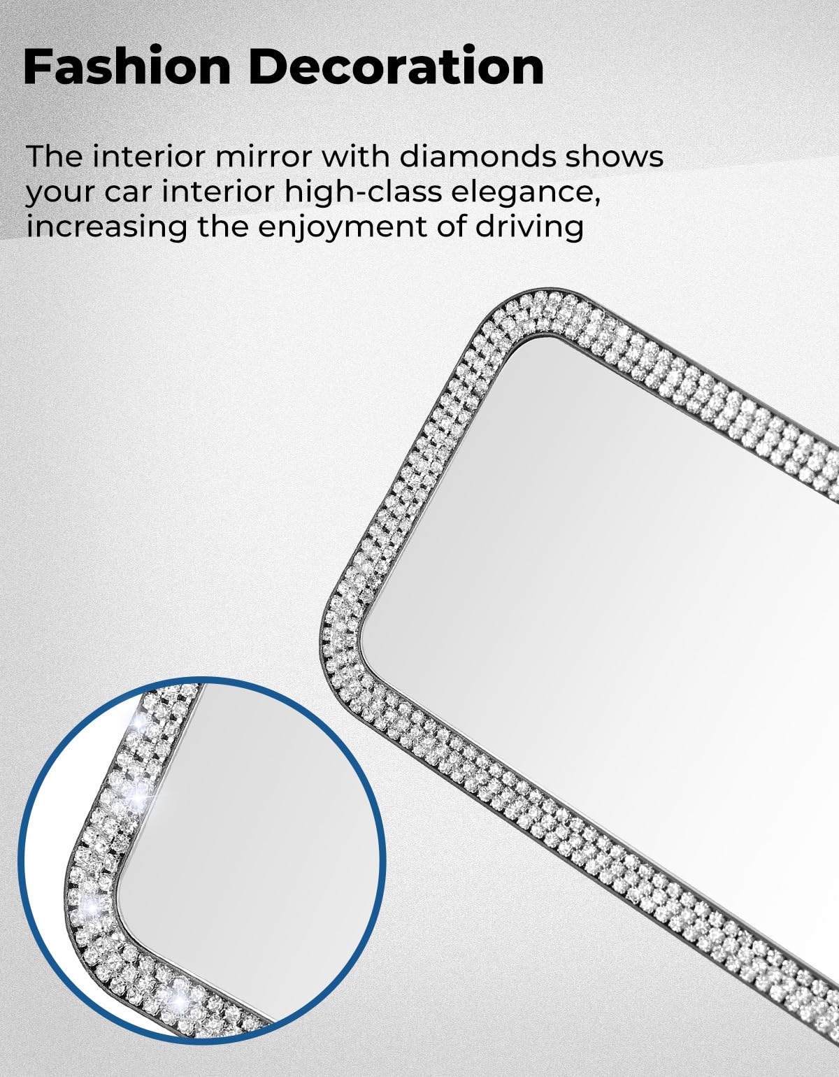 Joytutus Bling Car Rear View Mirror, Universal 11.81 Inch Panoramic Rearview Mirror Accessories With Bling Rhinestones Crystal D