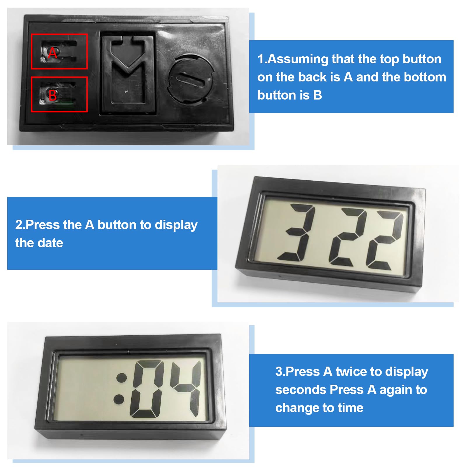 Shudyear Small Digital Clock, With Jumbo Lcd Time & Day Display,Mini Automotive Small Digital Clock Battery Operated For Desktop