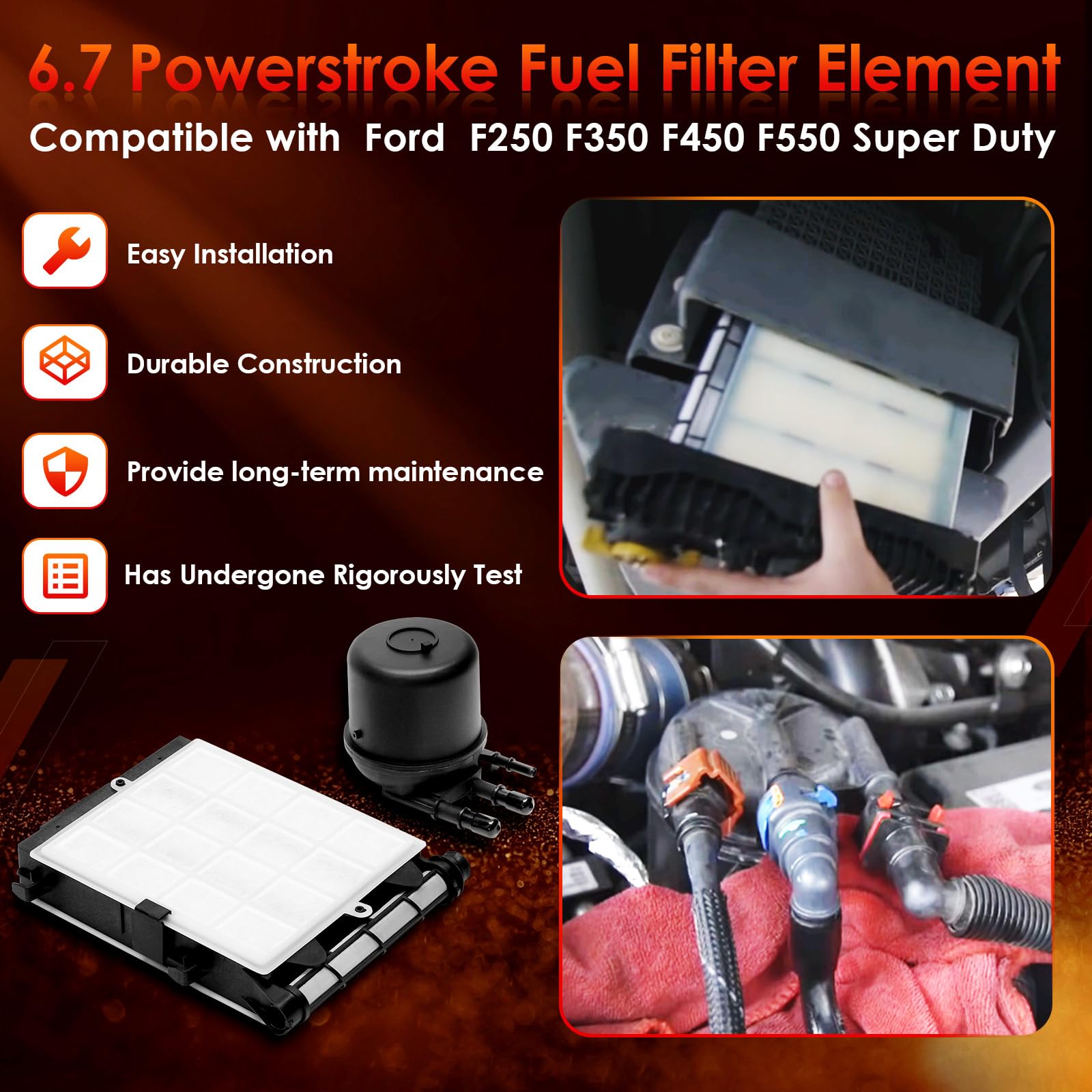 6.7L Powerstroke Diesel Fuel Filter Element 4 Sets, Compatible With 2017-2023 Ford F-250, F-350, F-450, F-550 Super Duty V8, Rep