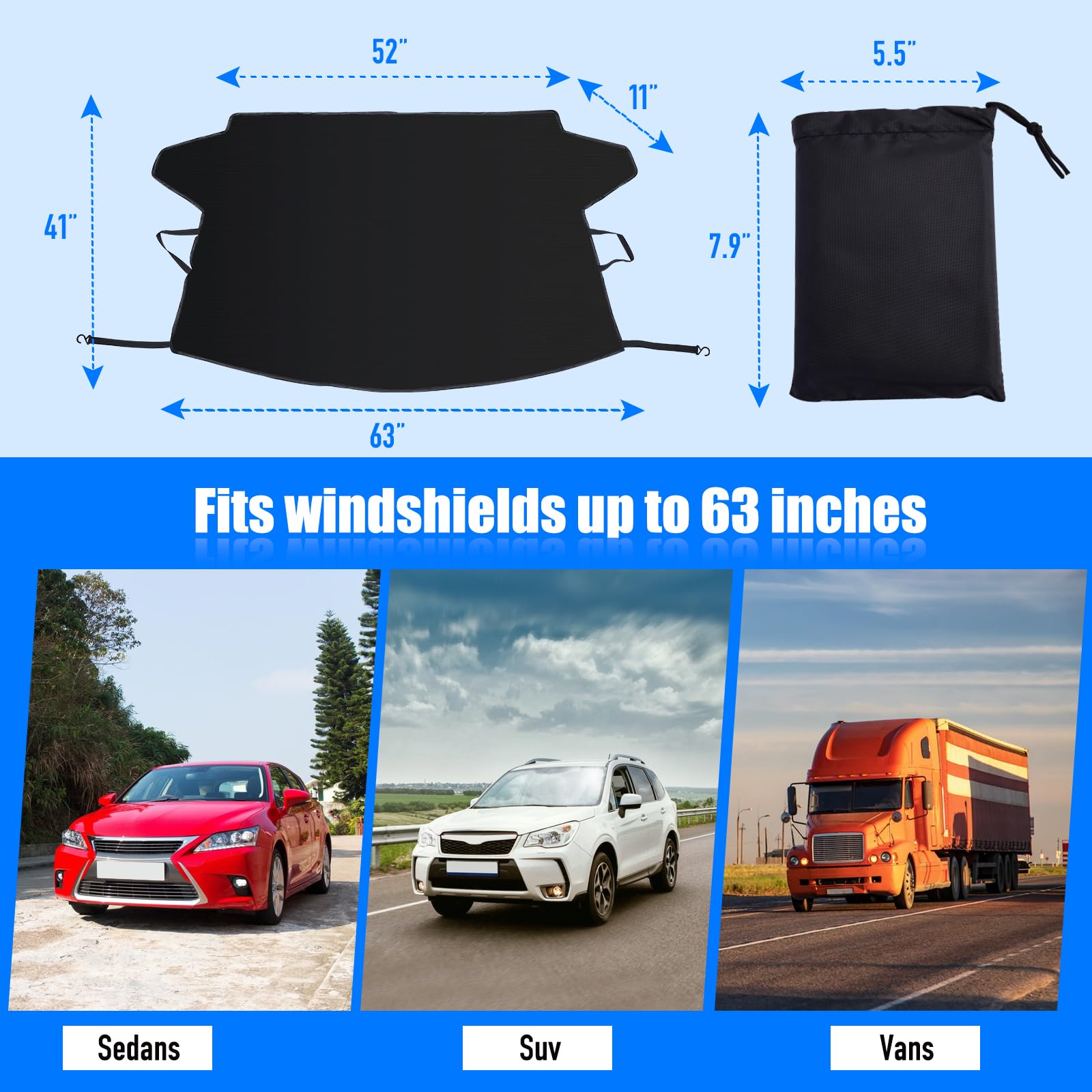 Windshield Cover For Ice And Snow, Car Windshield Snow Cover Winter Ice Sunshade Protector, Universal Fit Suv Auto Car Cover Sno