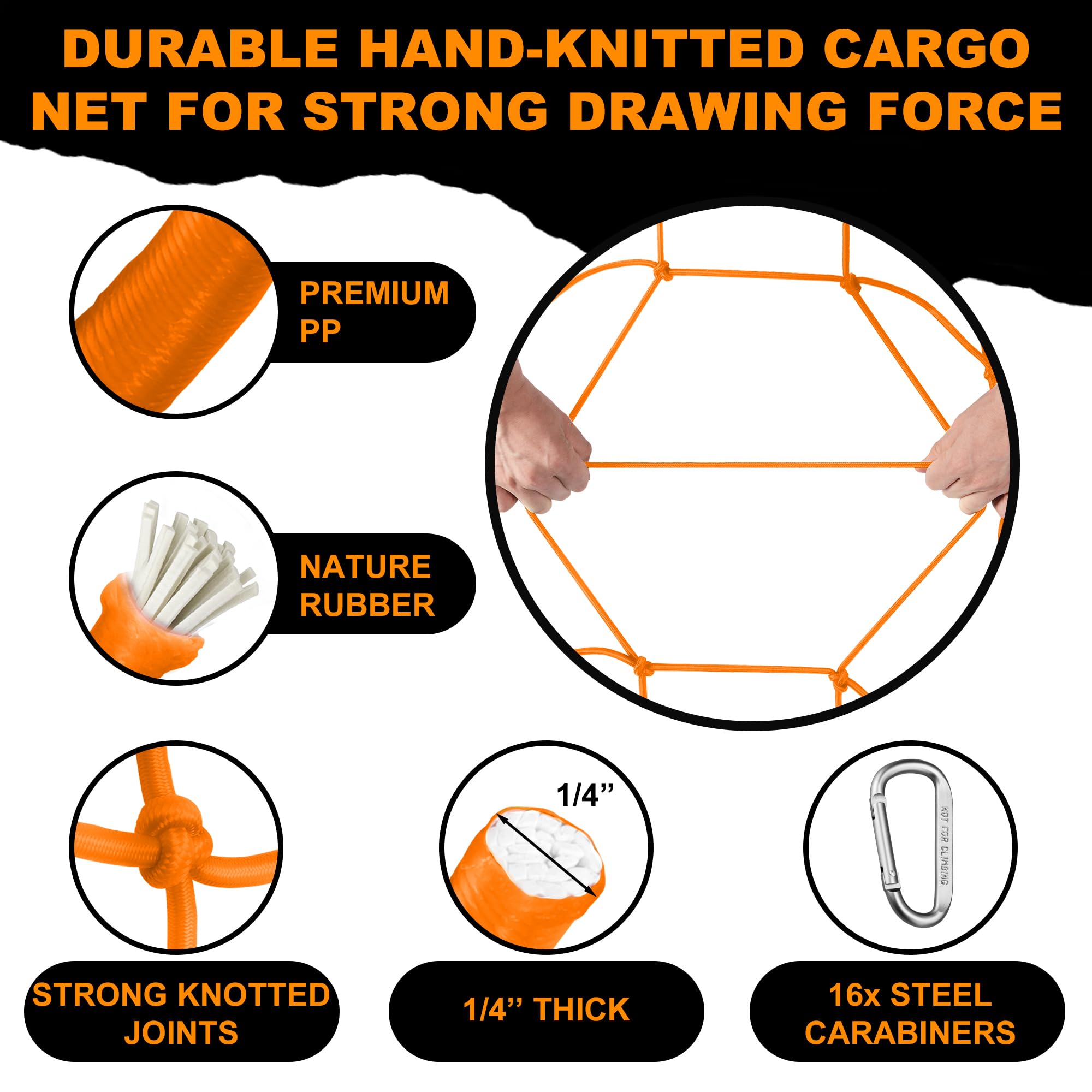 Seven Sparta 5 X 7 Bungee Cargo Net Stretches To 10' X 14' For Truck Bed, Pickup Bed, Trailer, Trunk, Suv With 16 Bonus D Clip C